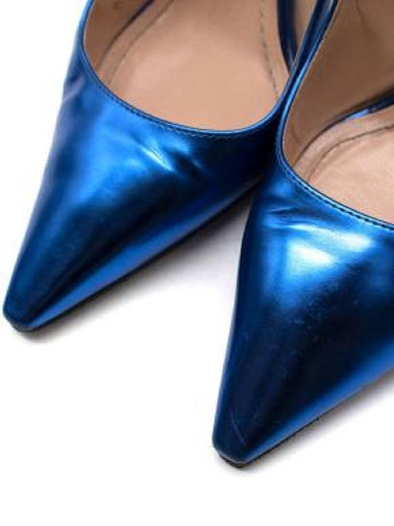Blue Metallic Slingback Heels For Sale 4