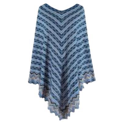Missoni Blue Metallic Woven Fringed Poncho  - OS For Sale