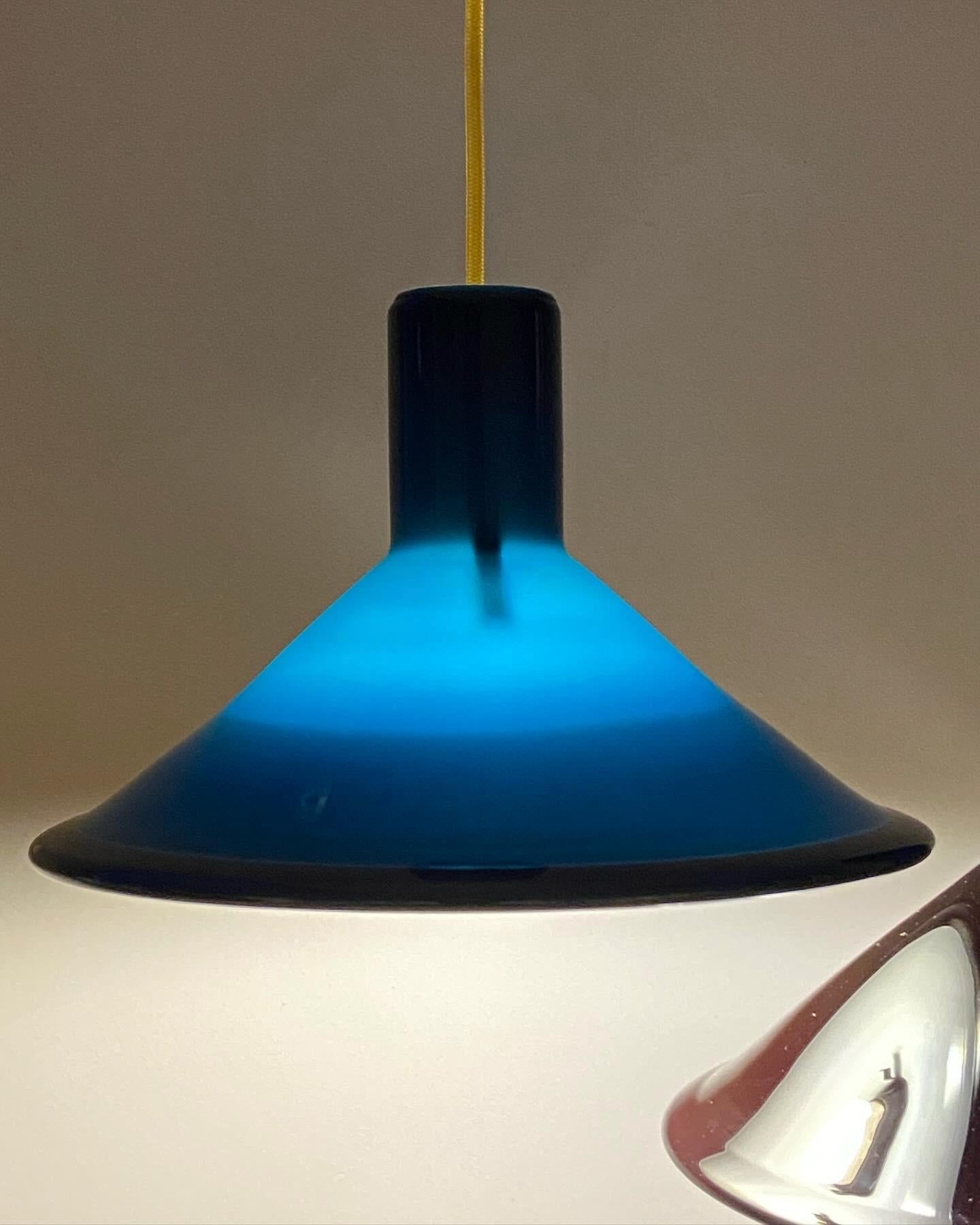 Scandinavian Modern Blue Michael Bang P&T Pendant Lamp by Holmegaard, Denmark, 1970s