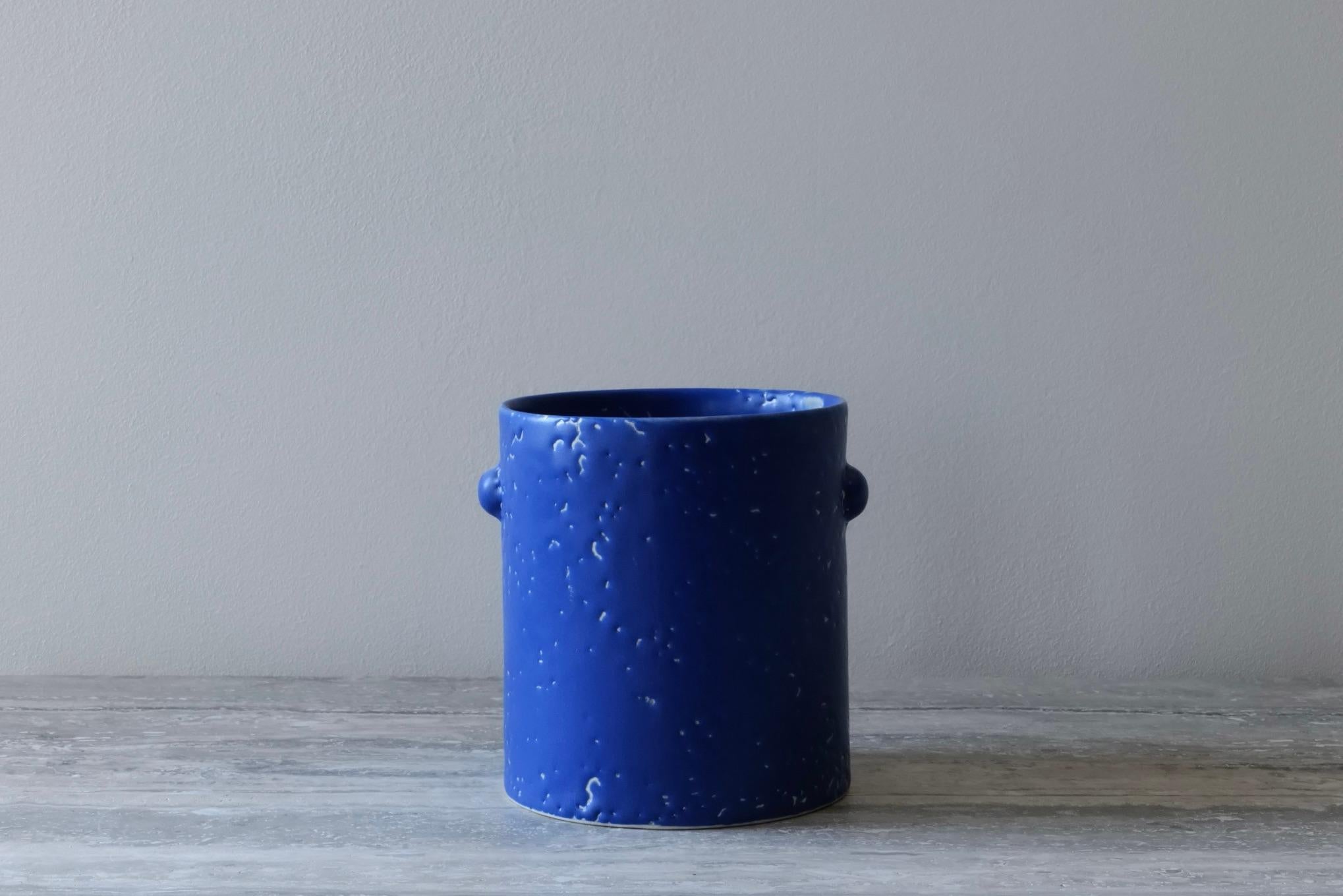Cast Blue Microcrystalline Glaze Bumps Porcelain Tall Vase by Lana Kova For Sale