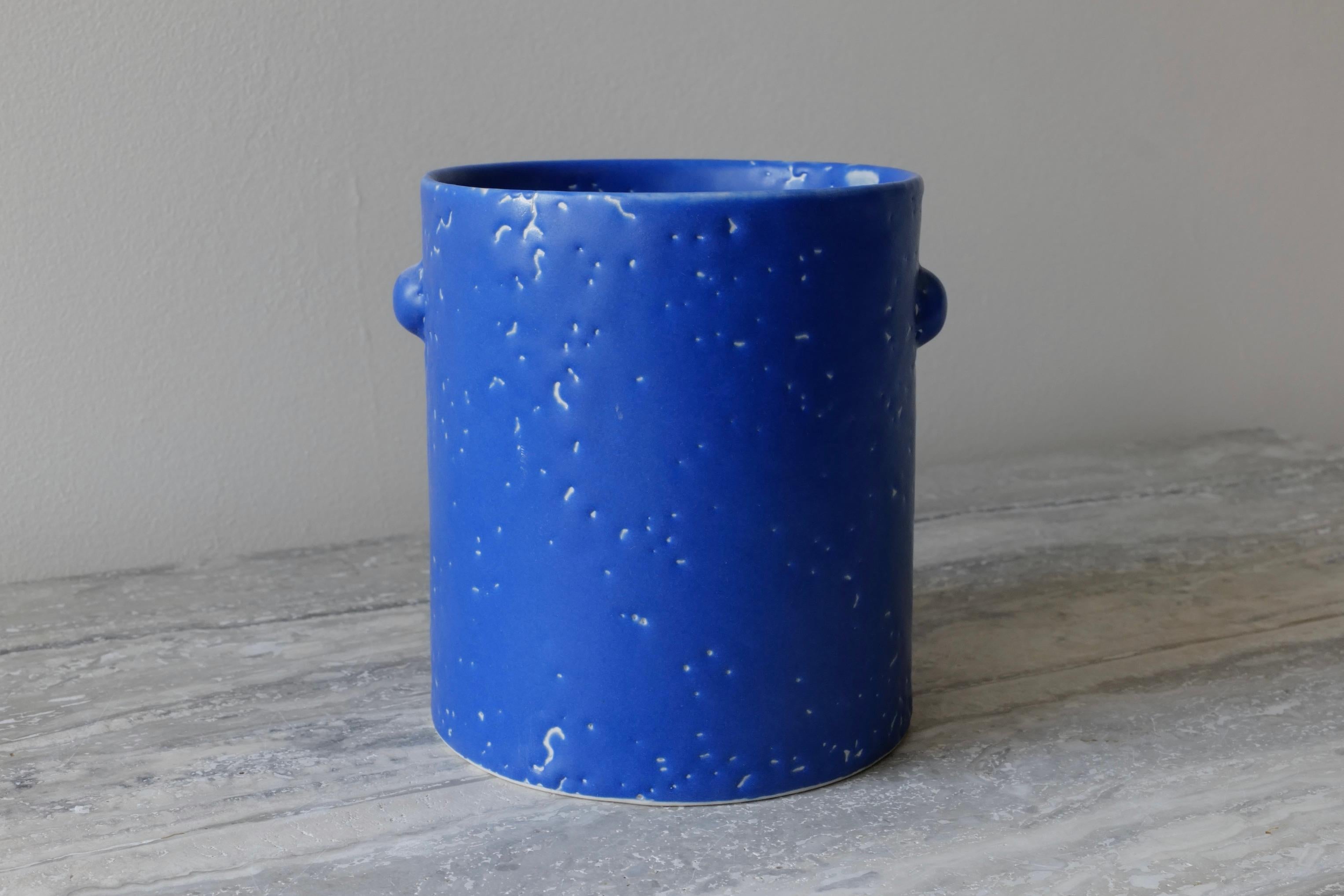 Contemporary Blue Microcrystalline Glaze Bumps Porcelain Tall Vase by Lana Kova For Sale