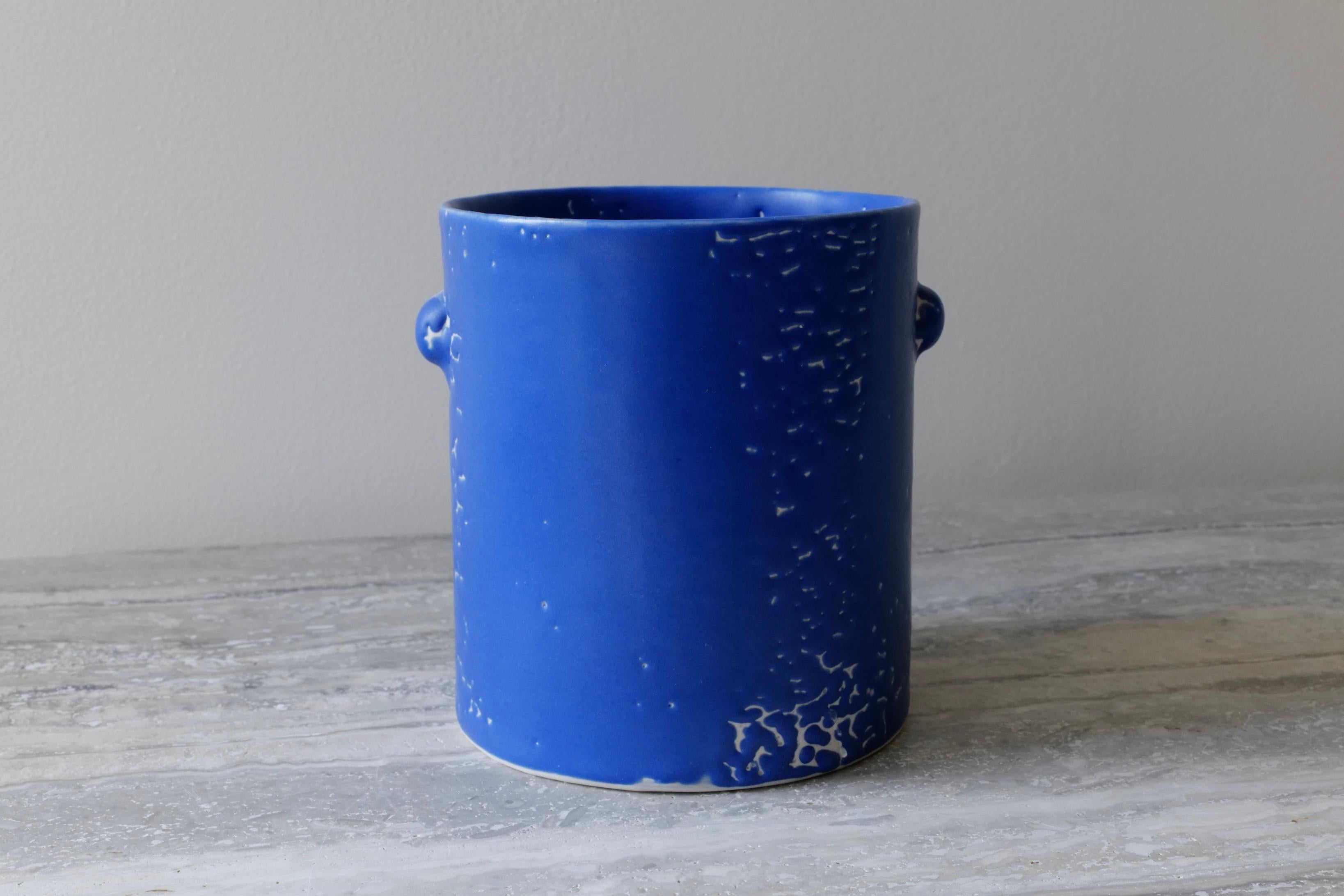 Ceramic Blue Microcrystalline Glaze Bumps Porcelain Tall Vase by Lana Kova For Sale