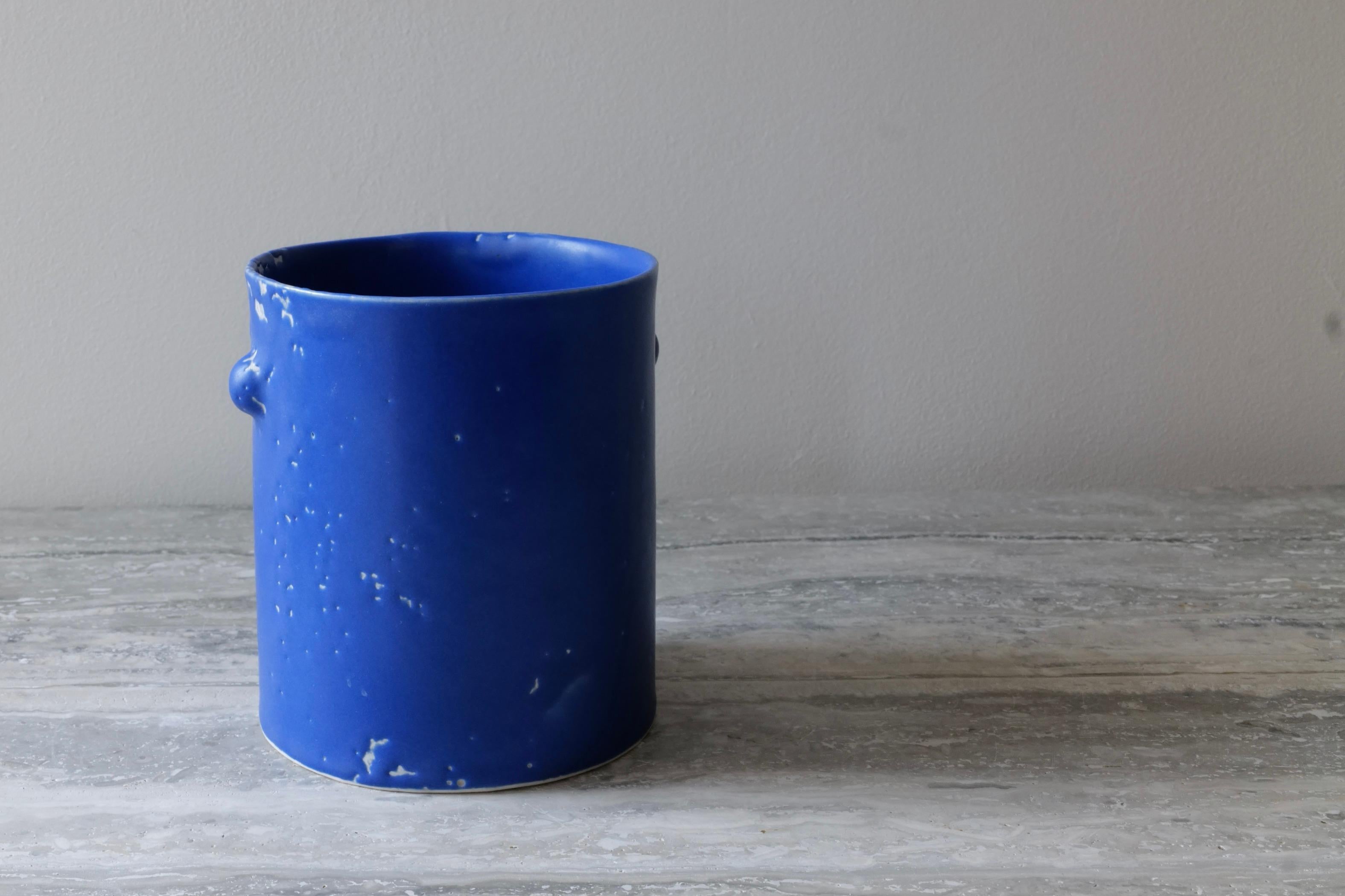 Cast Blue Microcrystalline Glaze Bumps Porcelain Tall Vase by Lana Kova For Sale
