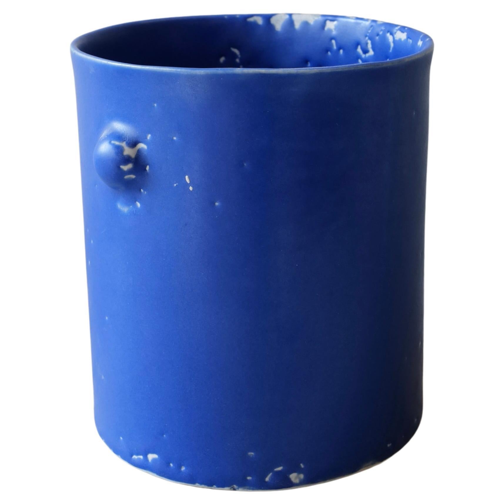 Blue Microcrystalline Glaze Bumps Porcelain Tall Vase by Lana Kova