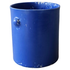 Blue Microcrystalline Glaze Bumps Porcelain Tall Vase by Lana Kova