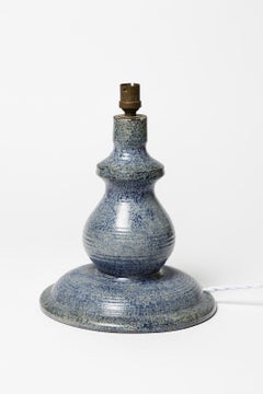 Blue Mid-Century Ceramic Table Lamp by Gasnier French Artist 1970 Lighting