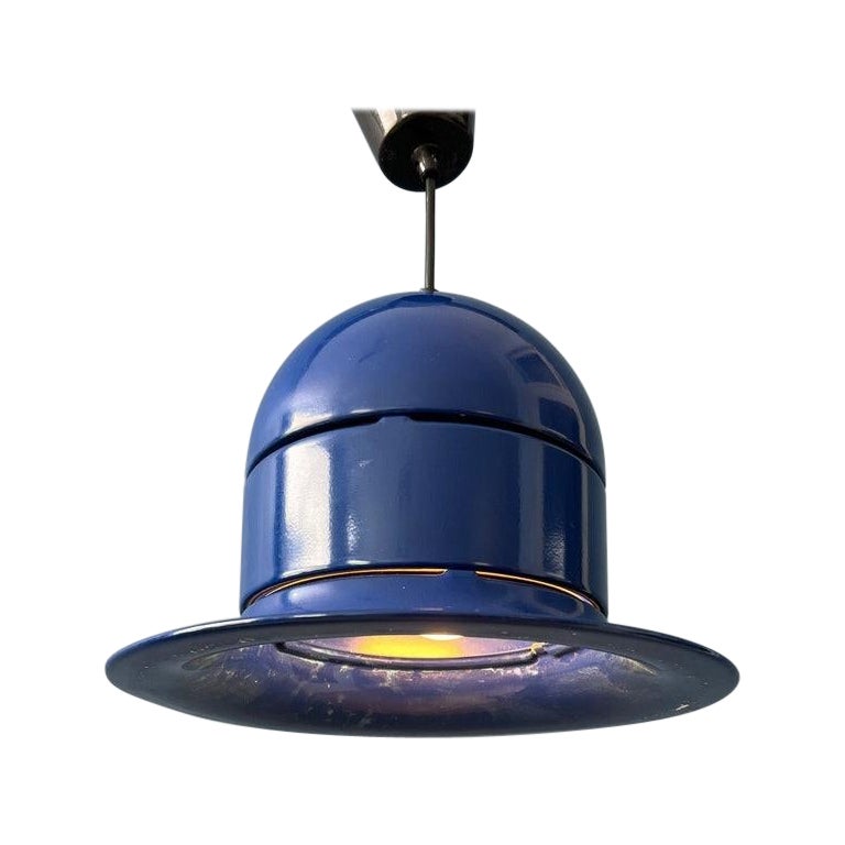 Blue Mid Century Flying Saucer UFO Hanging Lamp, 1970's