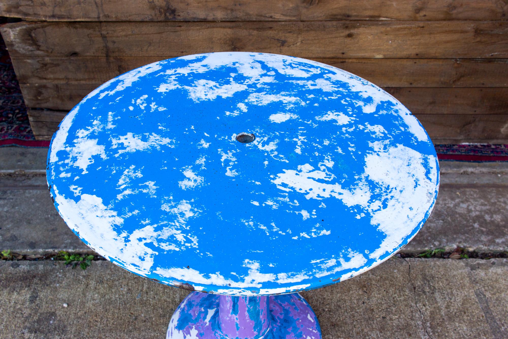 Blue Midcentury French Metal Tolix G-Table by Xavier Pauchard In Good Condition In Houston, TX