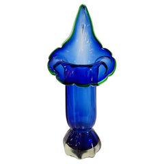 Blue Mid-Century Modern Murano Glass Vase Shaped as Calla Lily, Italy, 1960s