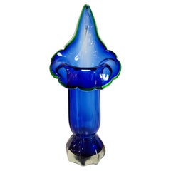 Blue Mid-Century Modern Murano Glass Vase Shaped as Calla Lily, Italy, 1960s