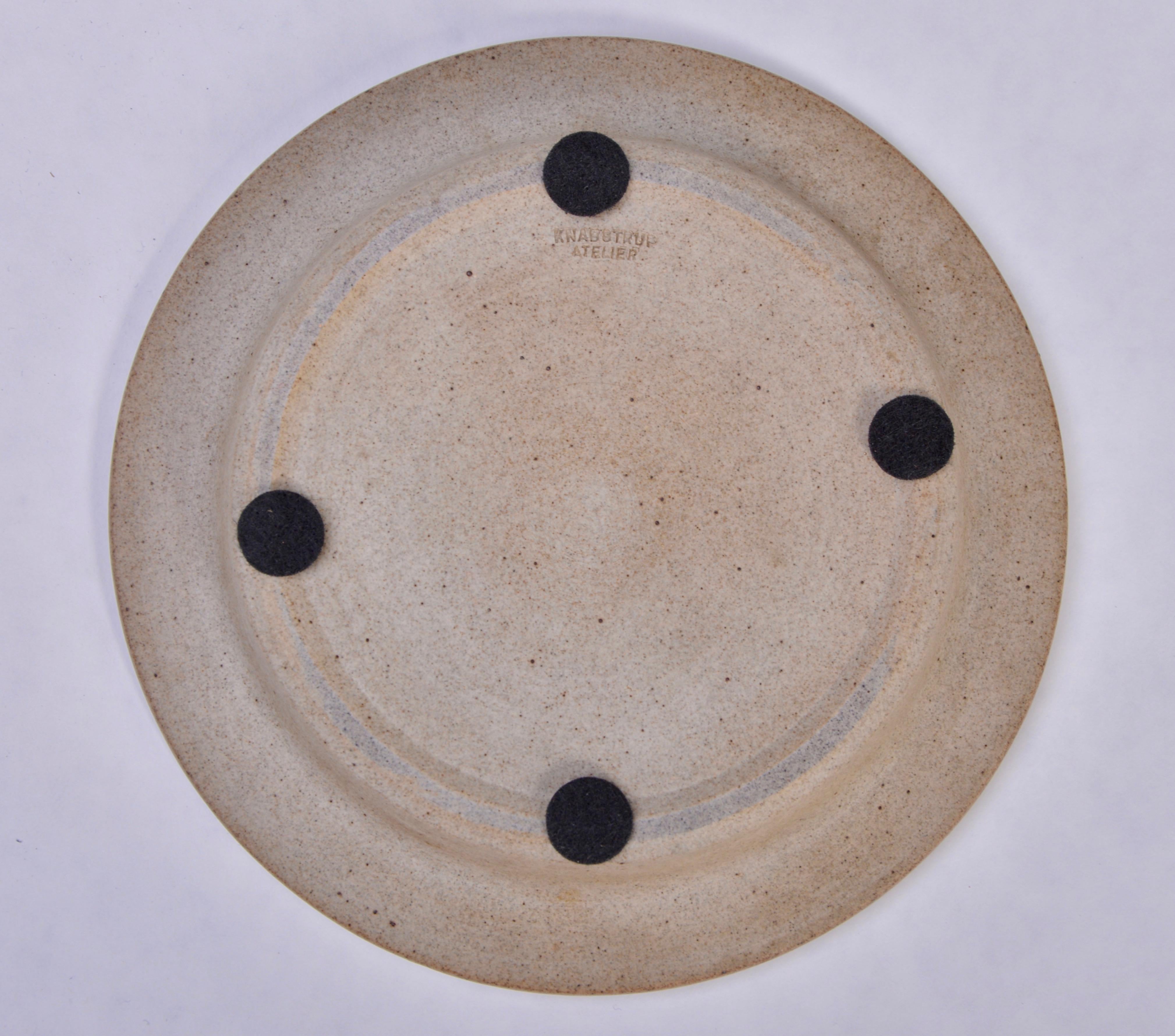 Danish Blue Mid-Century Modern stoneware plate by Atelier Knabstrup For Sale