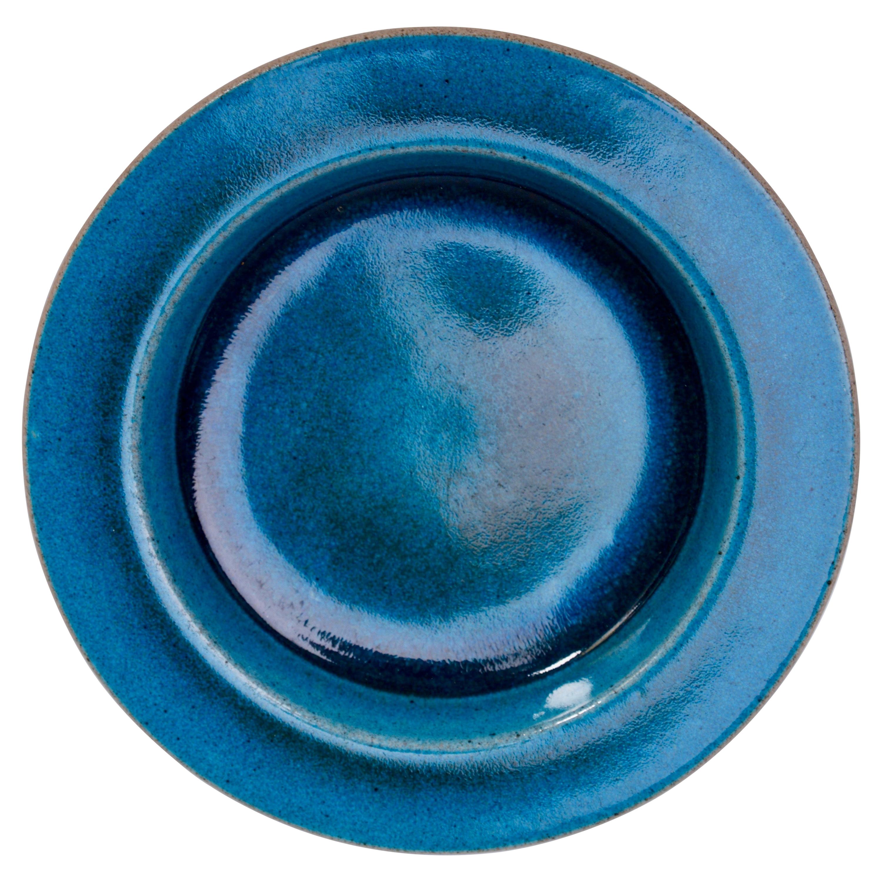 Blue Mid-Century Modern stoneware plate by Atelier Knabstrup