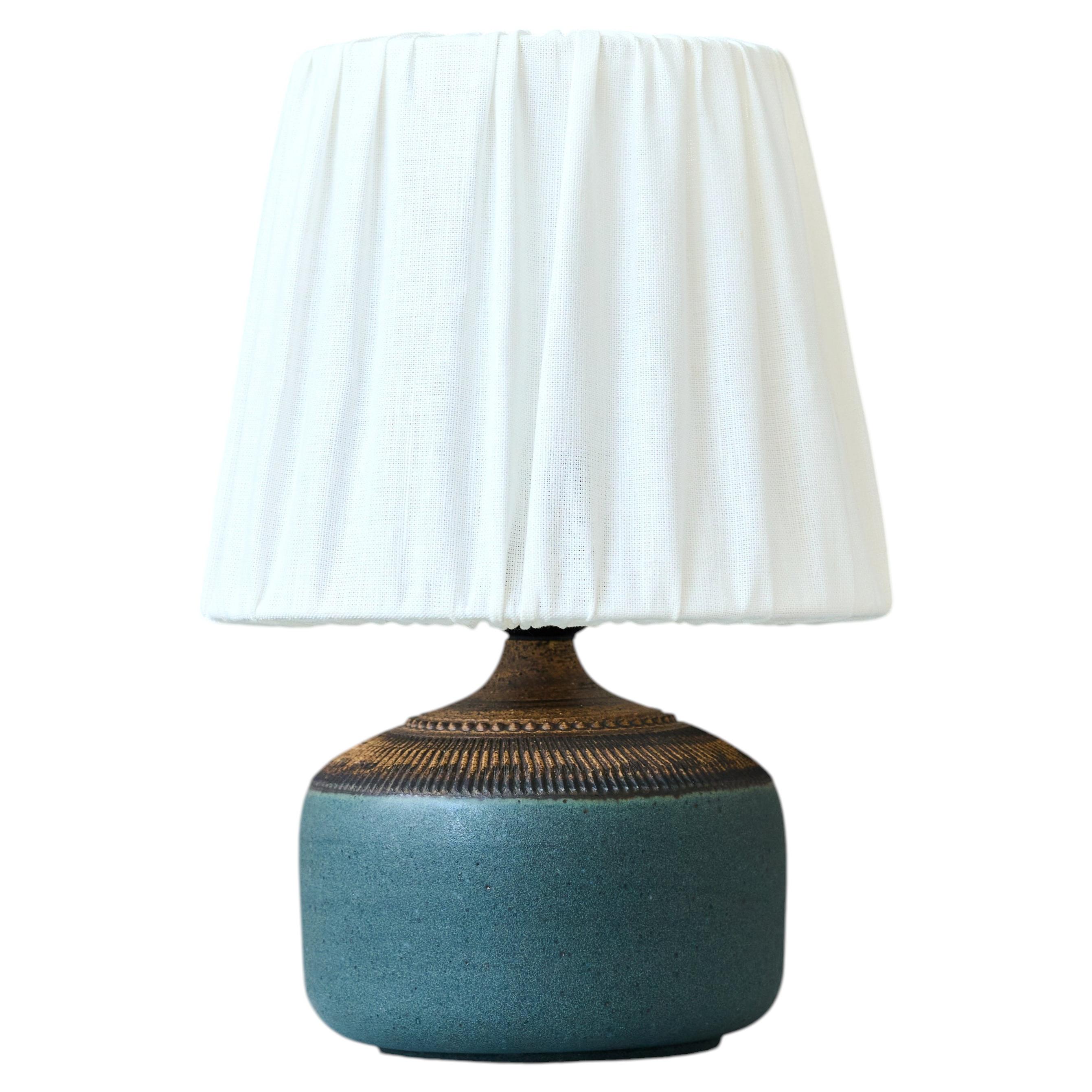 Blue Mid-Century Stoneware Table Lamp by Klase Höganäs, Sweden, 1960s.