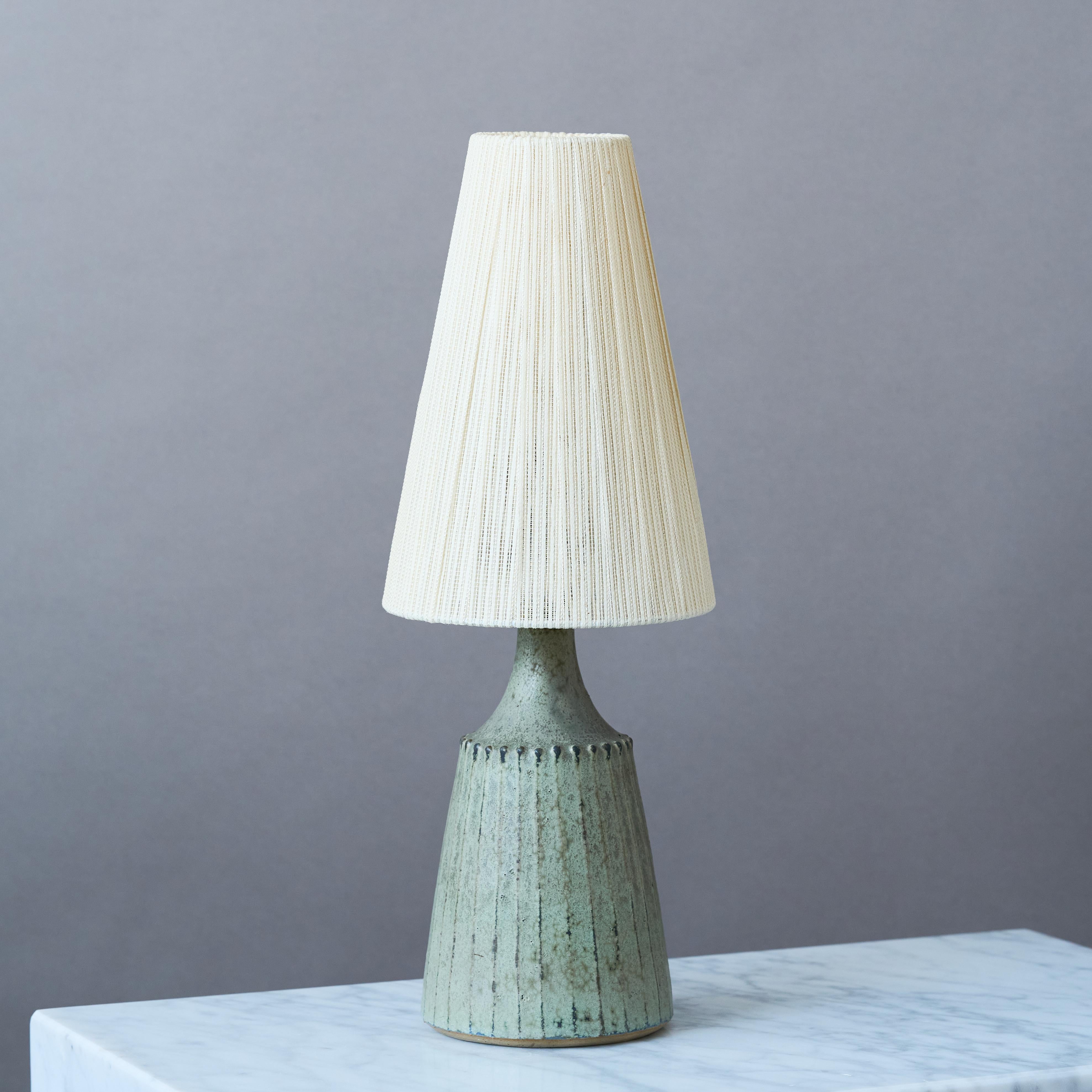 Scandinavian Modern Blue Mid-Century Stoneware Table Lamp by Rolf Palm, Sweden, 1960s. For Sale