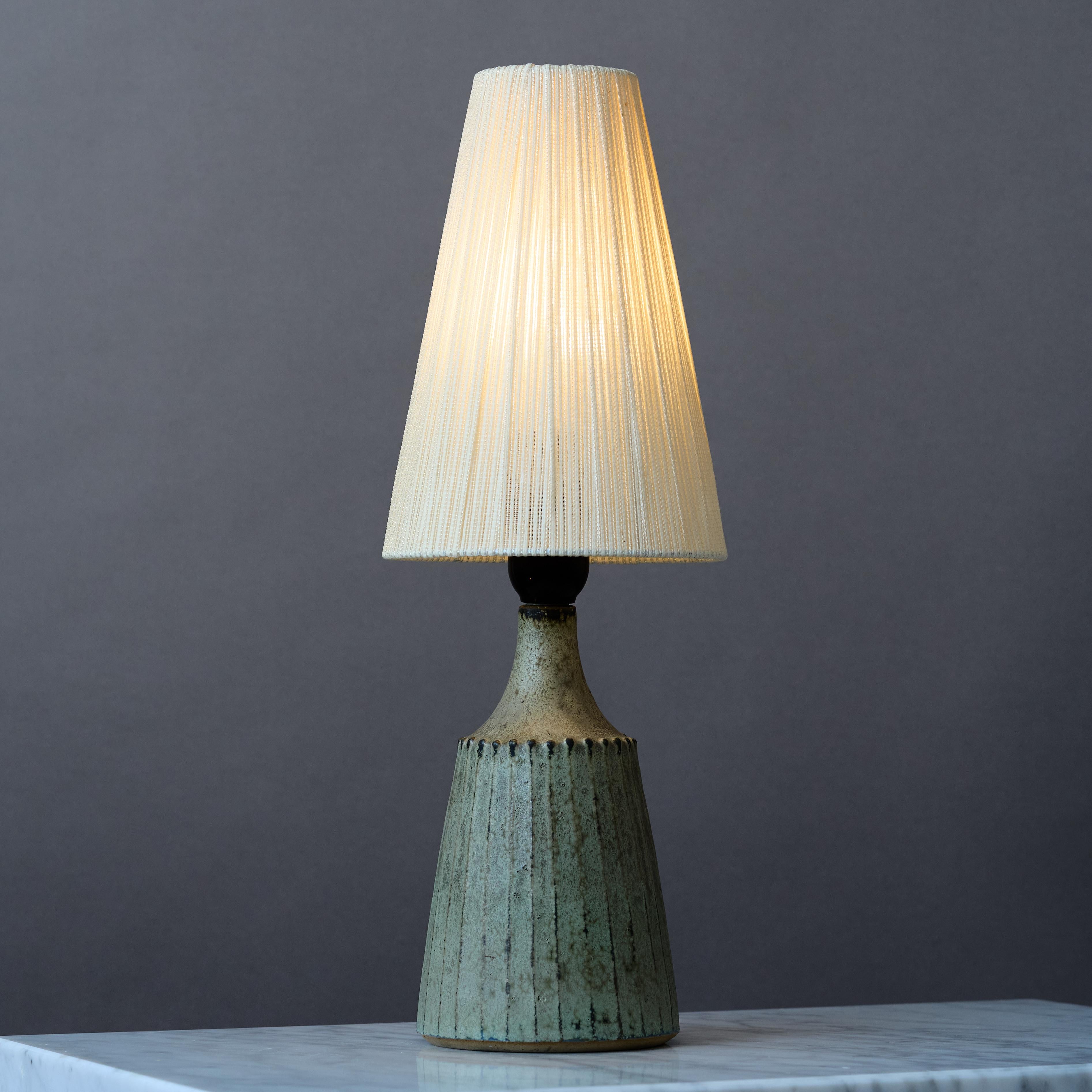 Glazed Blue Mid-Century Stoneware Table Lamp by Rolf Palm, Sweden, 1960s. For Sale