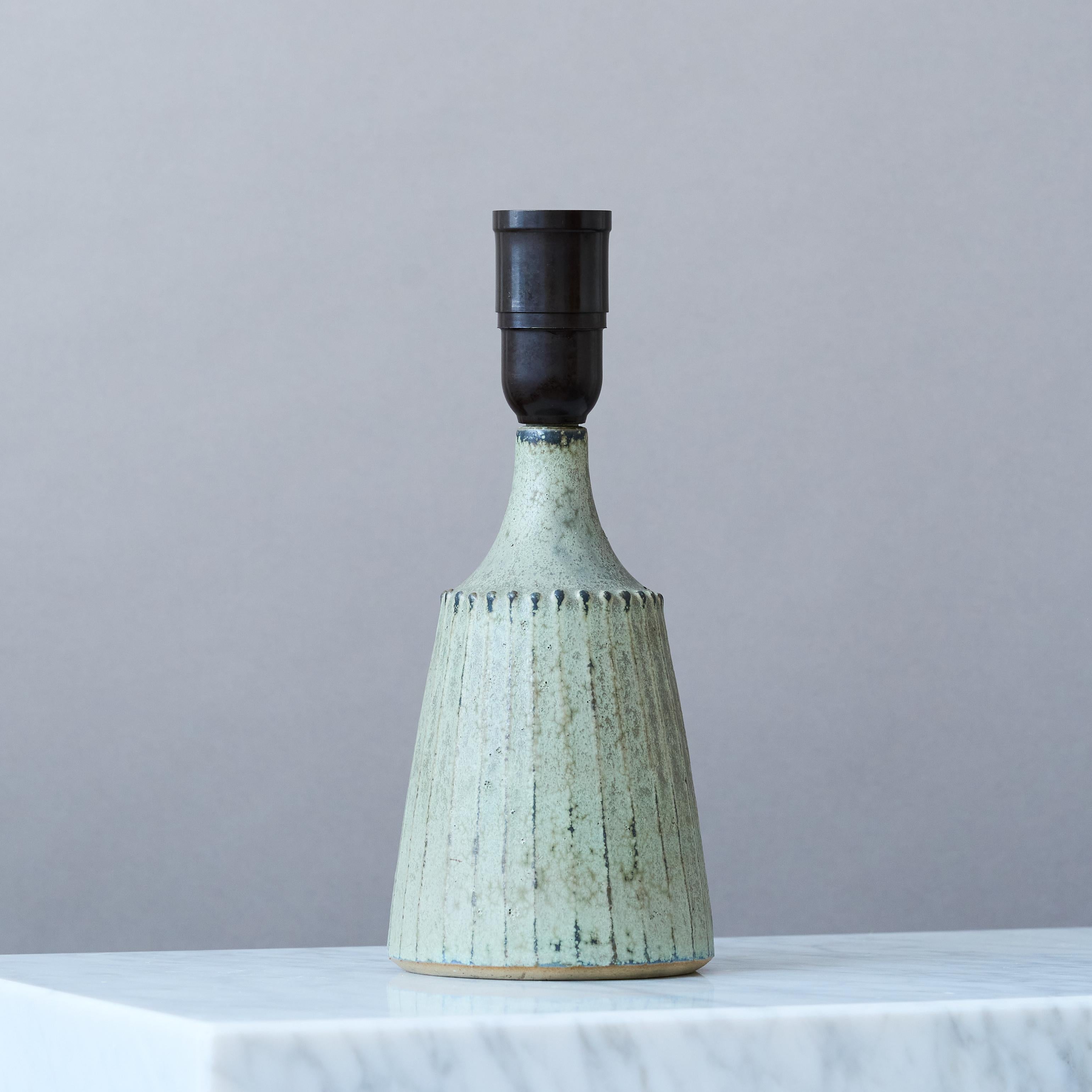 Ceramic Blue Mid-Century Stoneware Table Lamp by Rolf Palm, Sweden, 1960s. For Sale