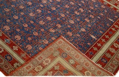 Blauer handgefertigter geometrischer Wollteppich aus Khotan, Mid-Century Vintage
