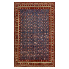 Blauer handgefertigter geometrischer Wollteppich aus Khotan, Mid-Century Vintage