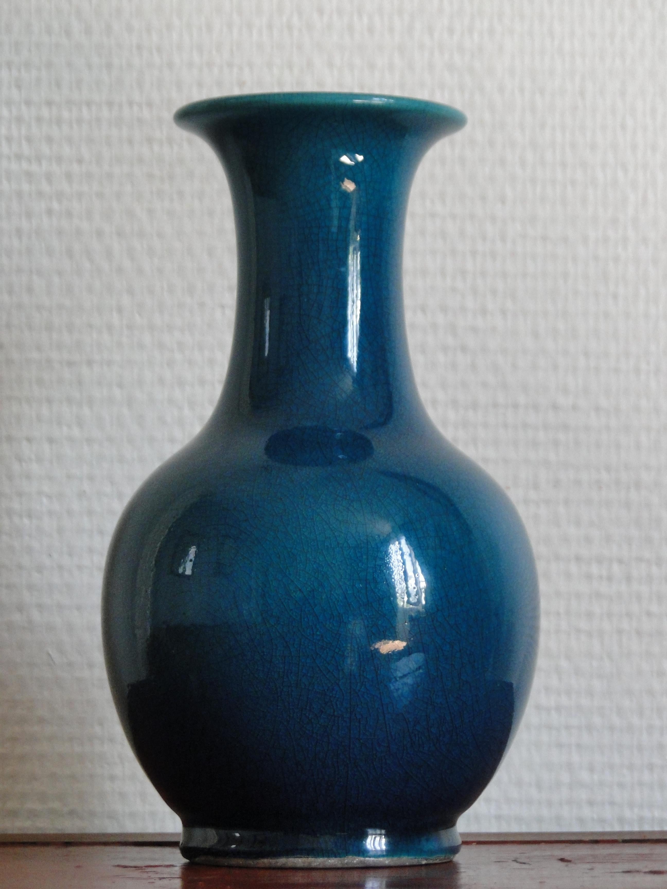 Mid-Century Modern Blue Midcentury Ceramic Vase by Pol Chambost French France Design