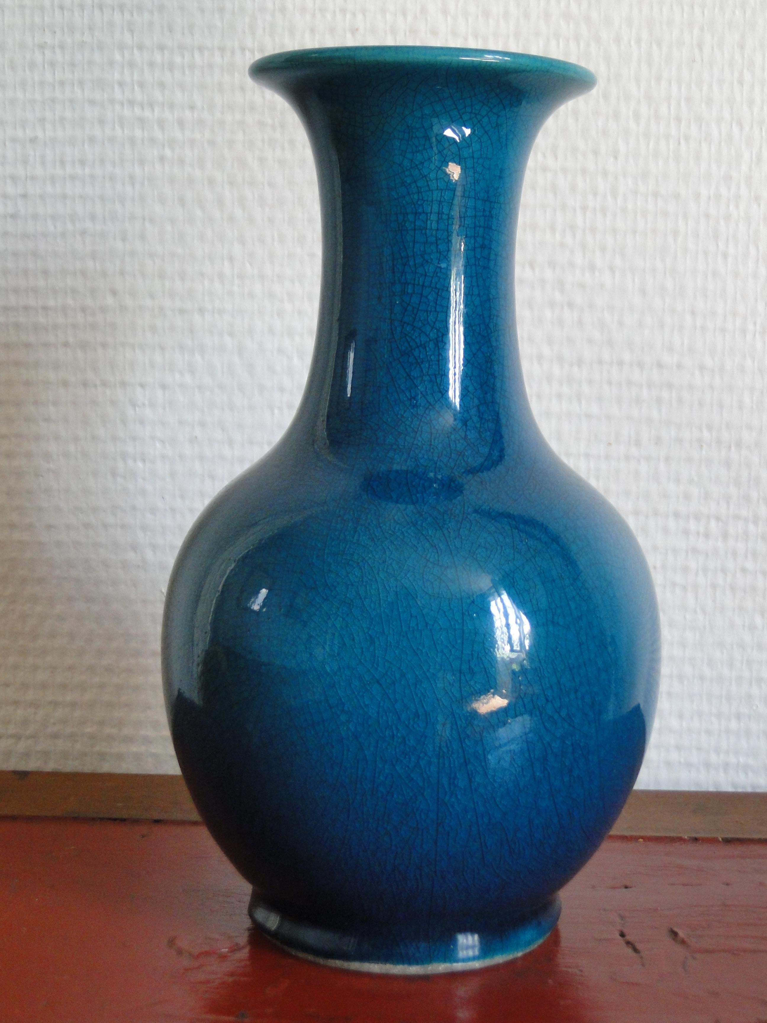 Blue Midcentury Ceramic Vase by Pol Chambost French France Design In Excellent Condition In Lège Cap Ferret, FR
