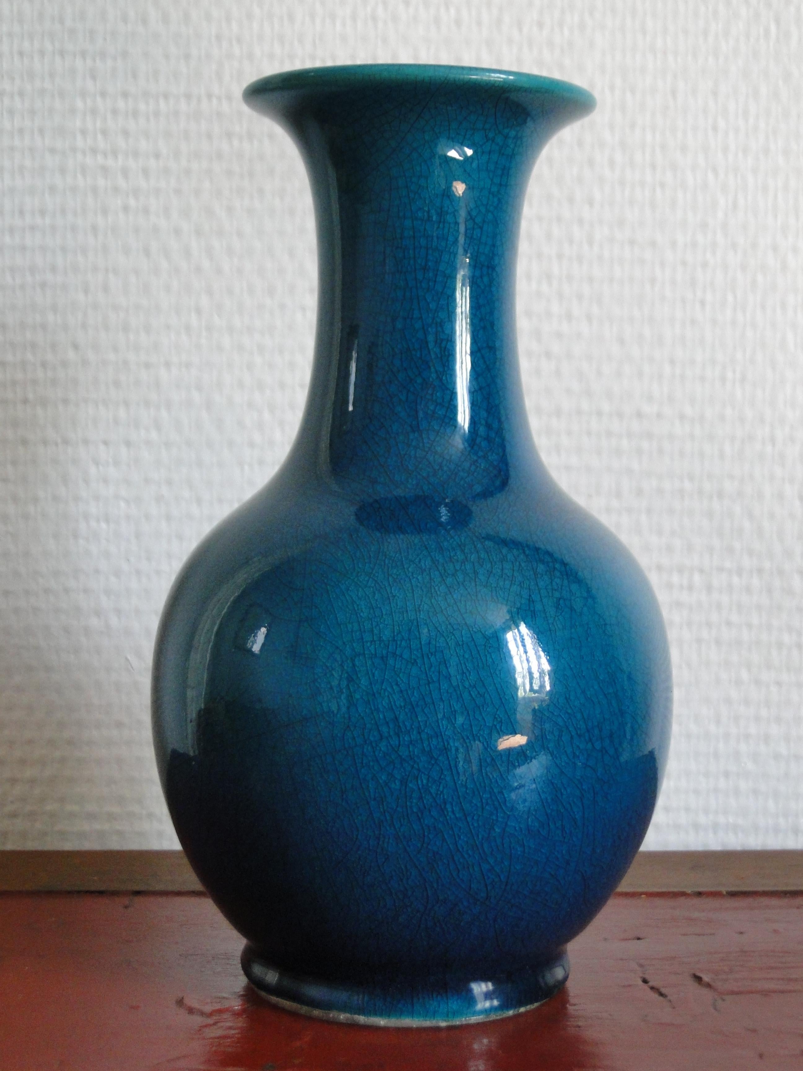 Blue Midcentury Ceramic Vase by Pol Chambost French France Design 1
