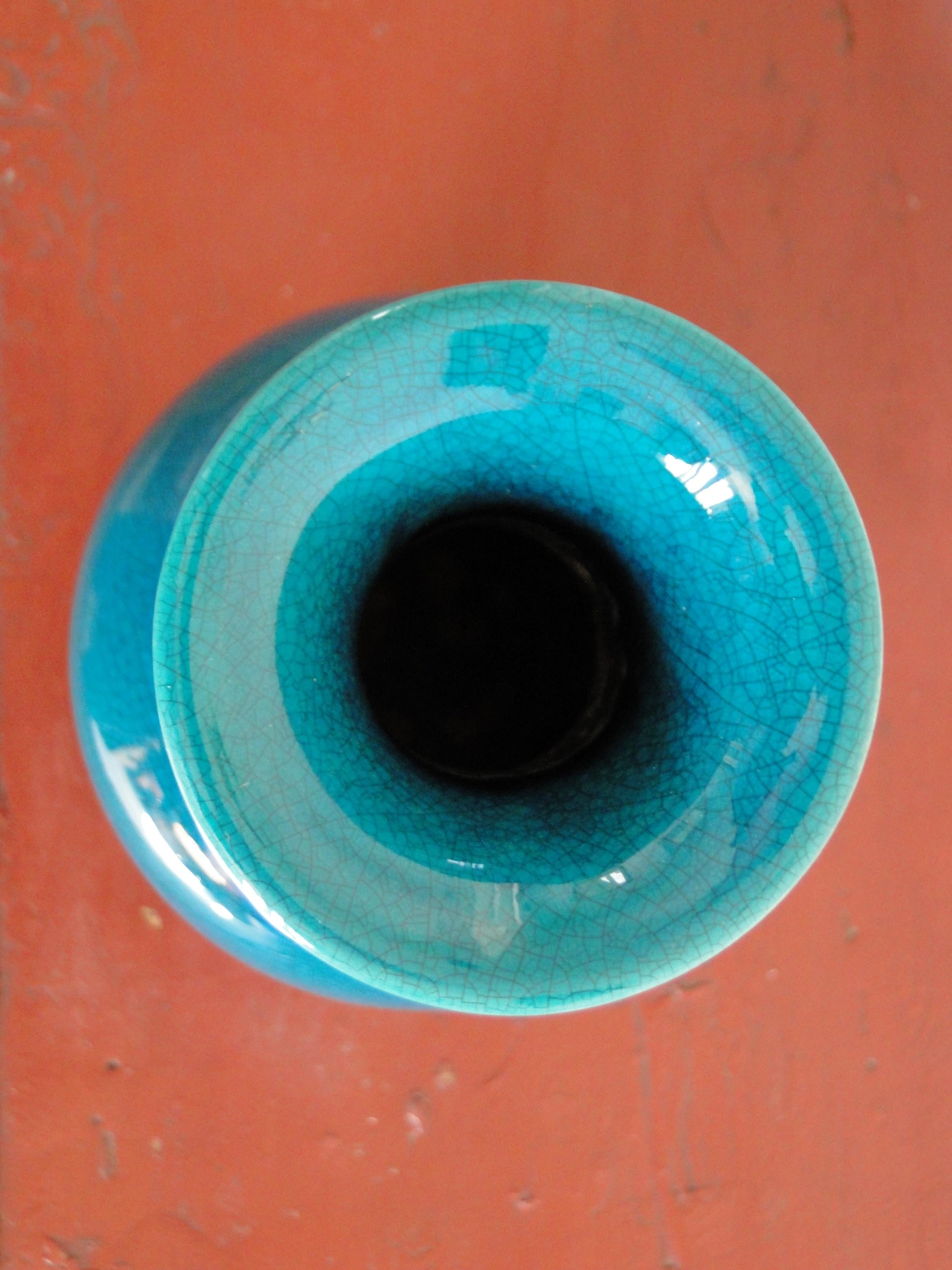 Blue Midcentury Ceramic Vase by Pol Chambost French France Design 2