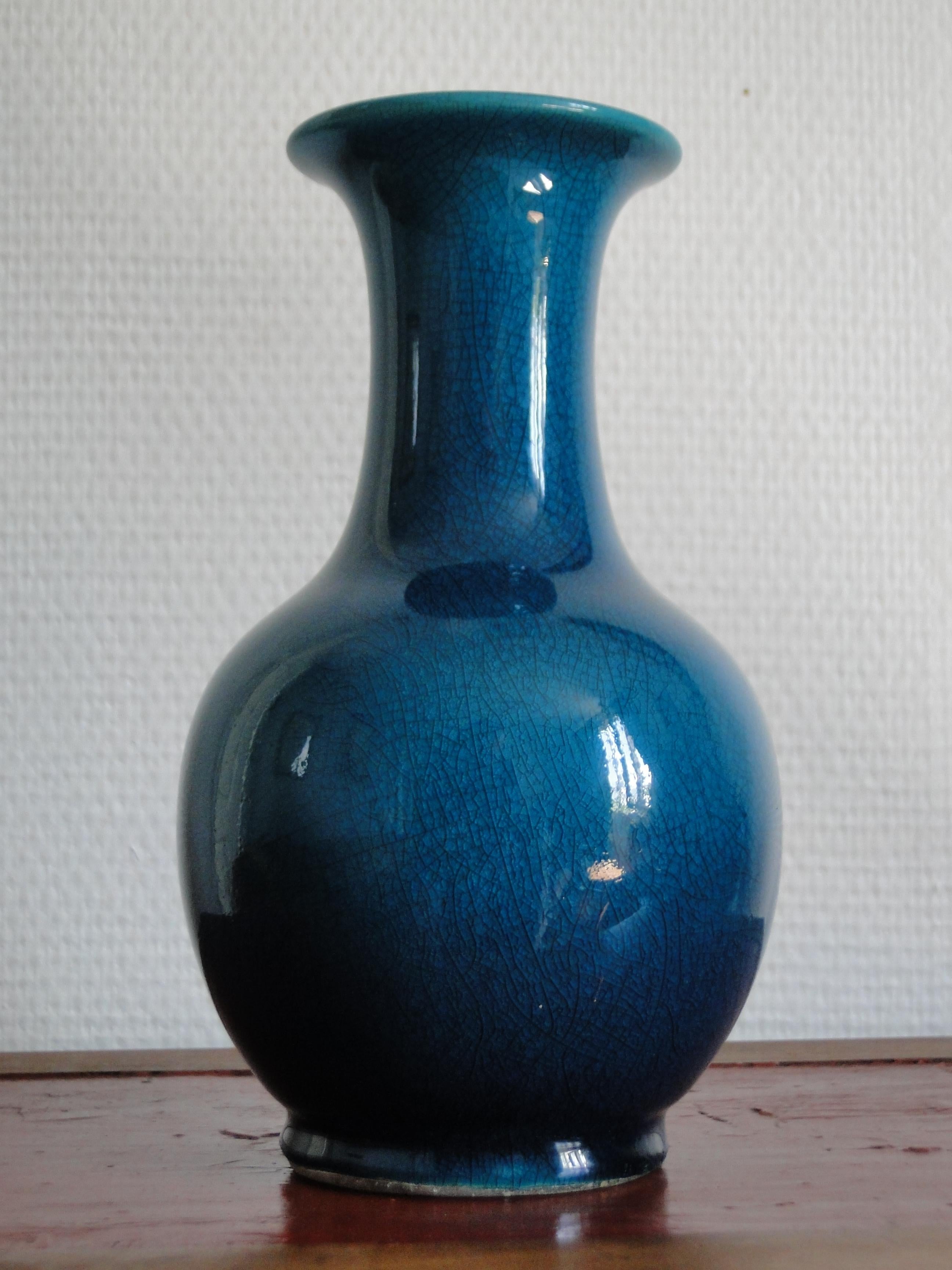 Blue Midcentury Ceramic Vase by Pol Chambost French France Design 3