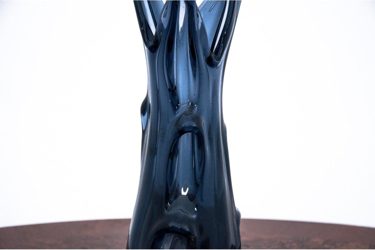 Mid-Century Modern Blue Midcentury Glass Vase, Poland, 1970s