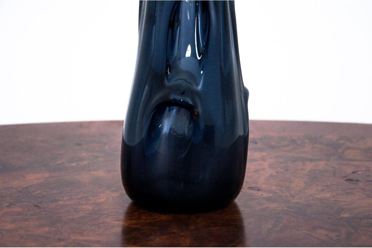 Polish Blue Midcentury Glass Vase, Poland, 1970s