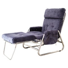 Blue Midcentury Lounge-Chair in Cord - foldable (Germany, 1960)