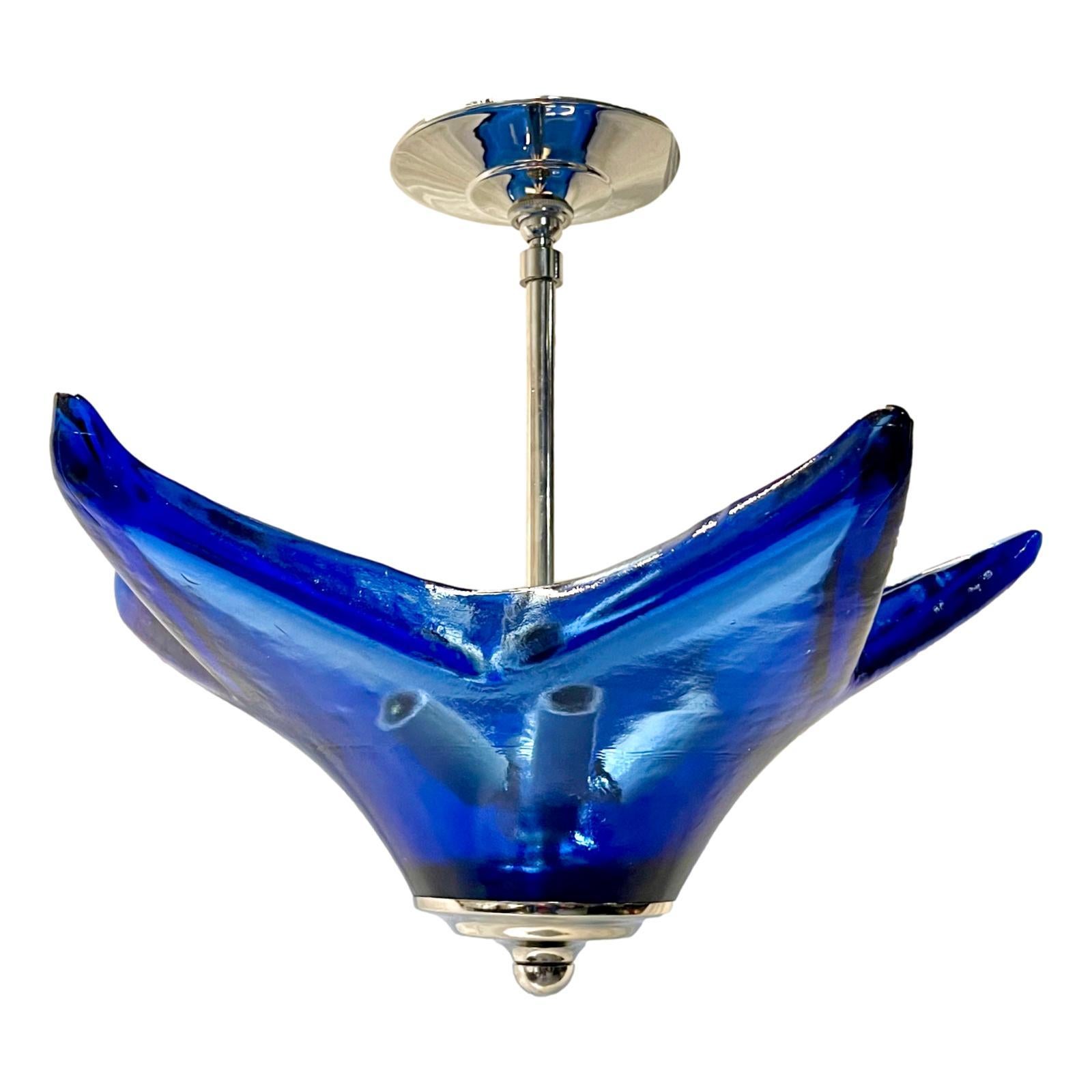 Blue Midcentury Murano Star Pendant Light In Good Condition In New York, NY