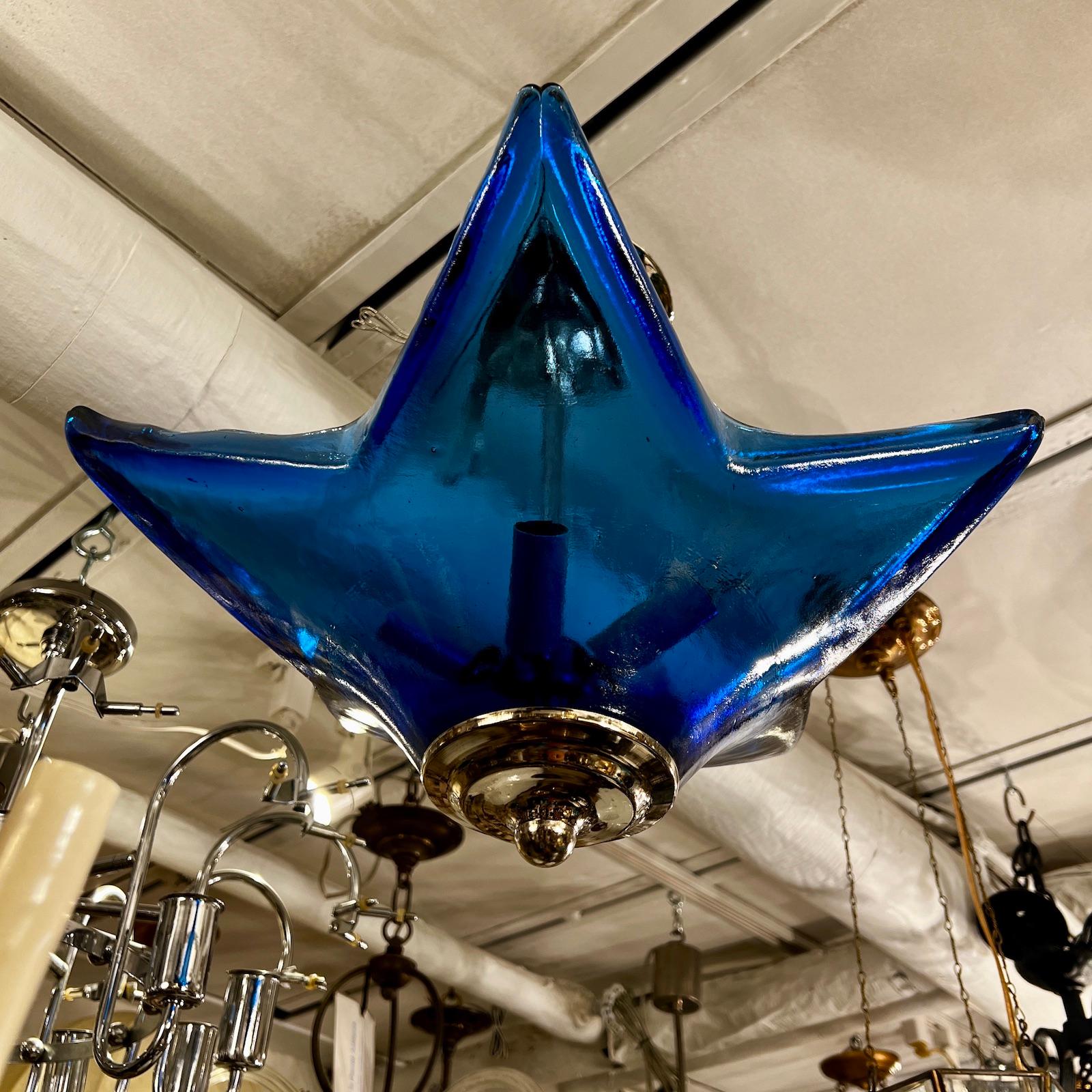 Murano Glass Blue Midcentury Murano Star Pendant Light