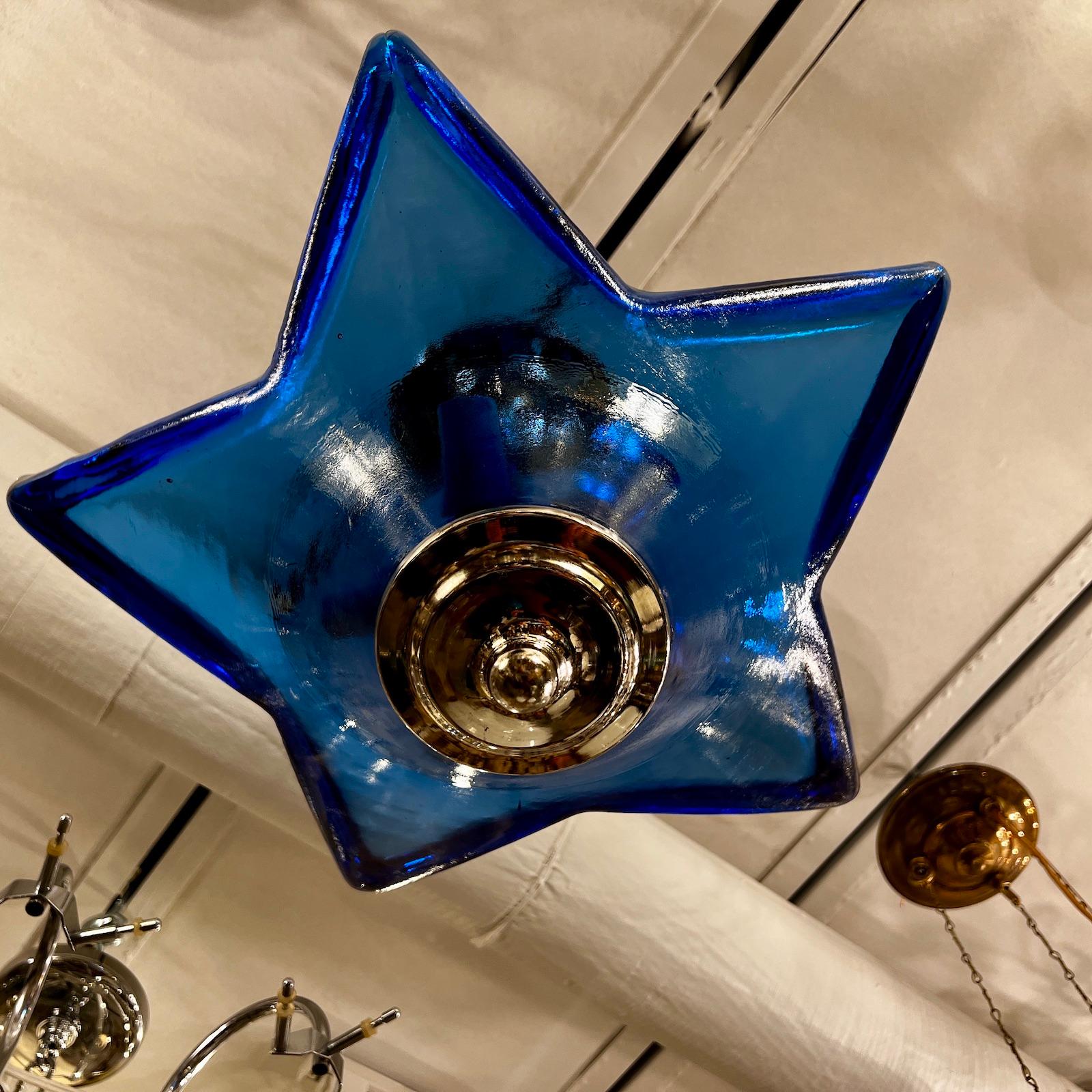 Blue Midcentury Murano Star Pendant Light 1