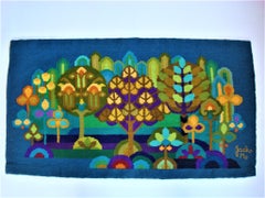 Blue Midcentury Vintage Jack Mergherian Hand Made Wall Textil Tapestry 1975