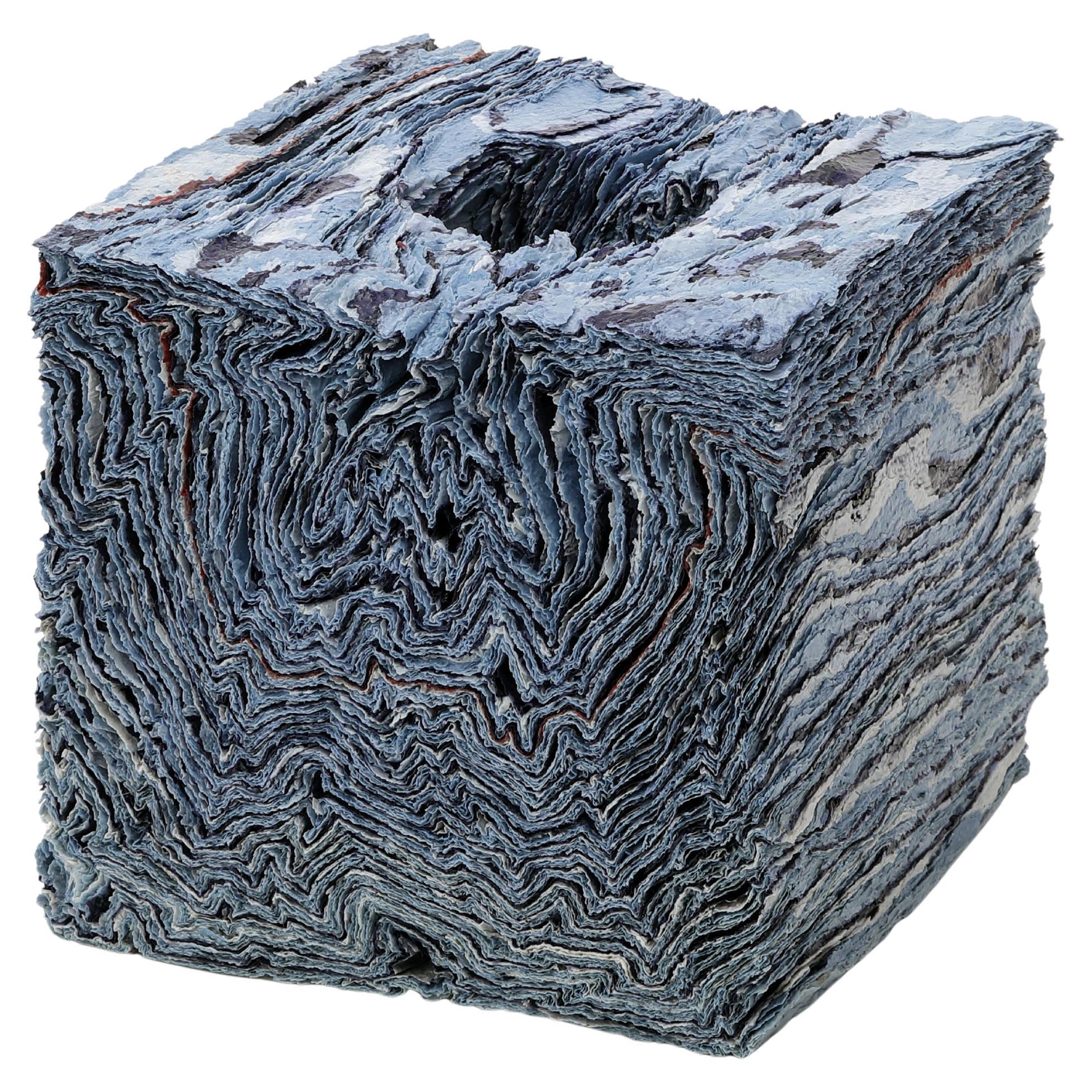 Blue Mille-Feuille Cube Sculpture, Jongjin Park For Sale