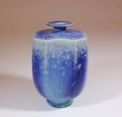 Blue Miniature Stoneware Vase with Aniara Glaze Berndt Friberg Gustavsberg 1972