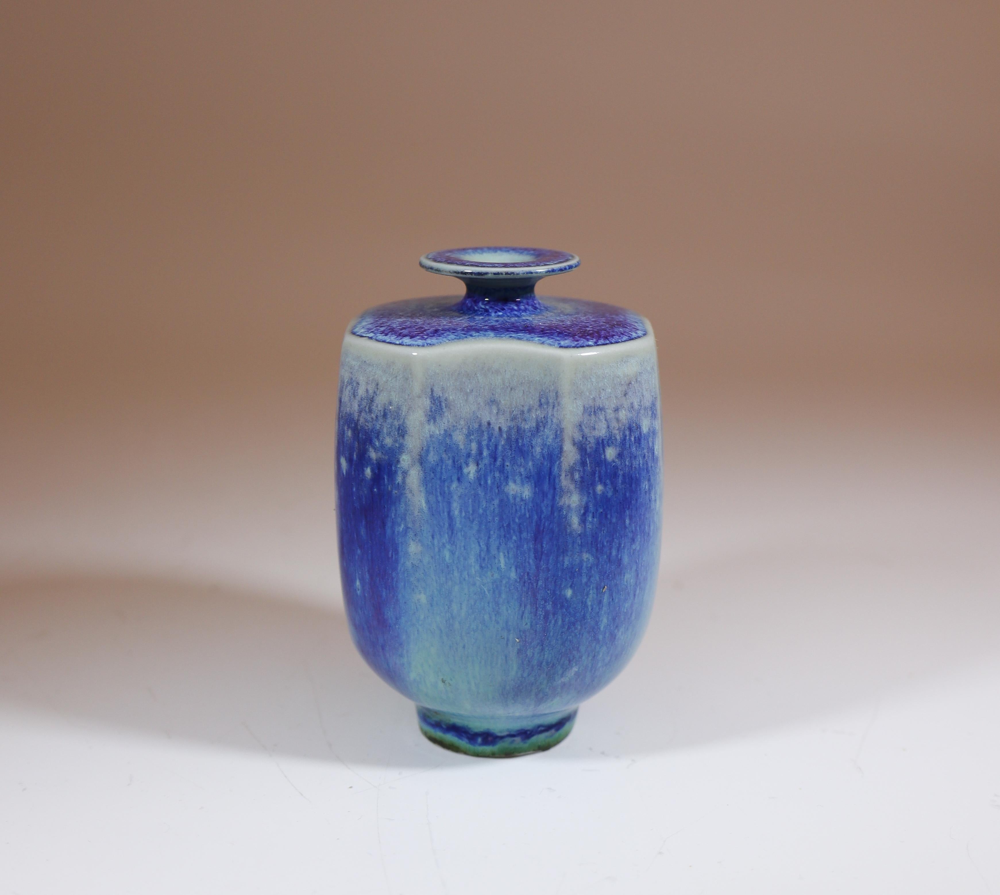 Blue Miniature Stoneware Vase with Aniara Glaze Berndt Friberg Gustavsberg 1972 In Excellent Condition For Sale In Stockholm, SE