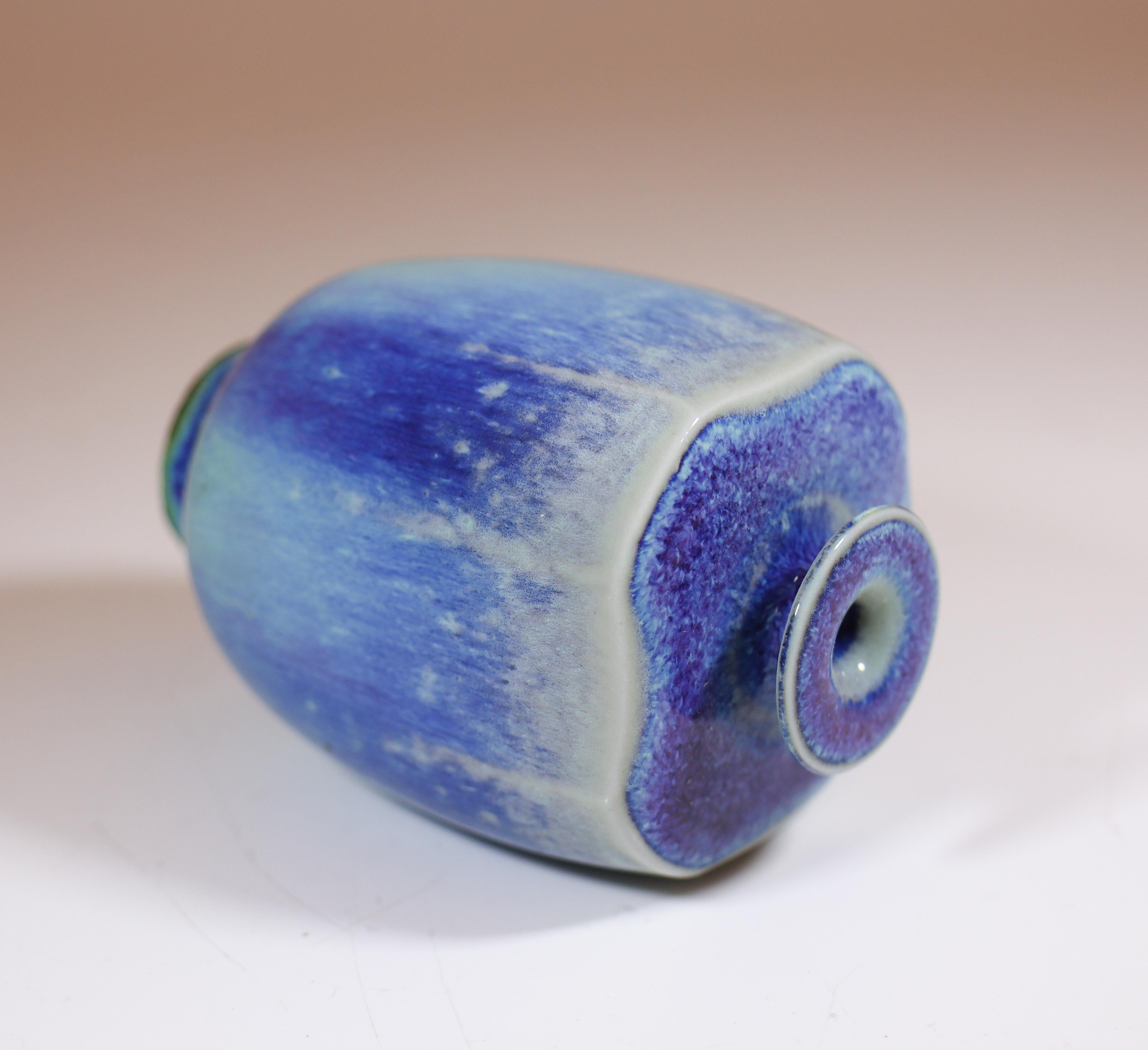 Blue Miniature Stoneware Vase with Aniara Glaze Berndt Friberg Gustavsberg 1972 For Sale 1