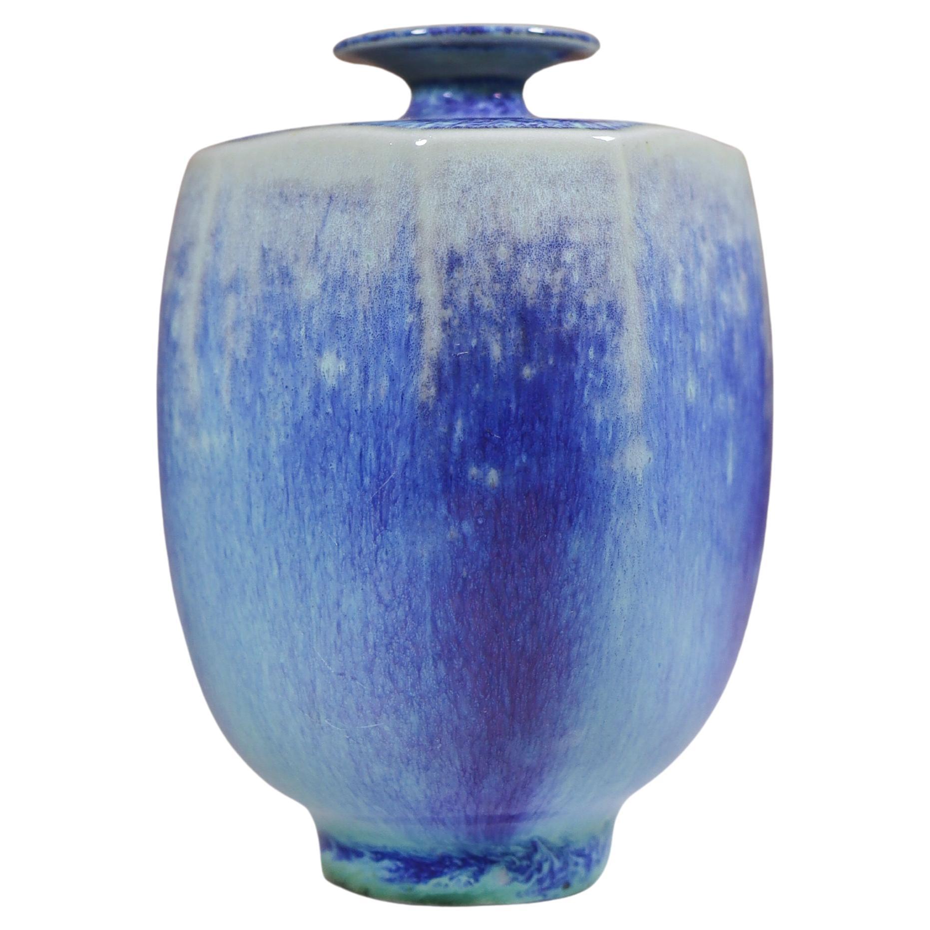 Blue Miniature Stoneware Vase with Aniara Glaze Berndt Friberg Gustavsberg 1972