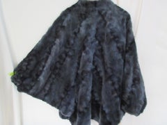 Vintage Blue Sheared Mink Fur Jacket Unisex Batwing Sleeves