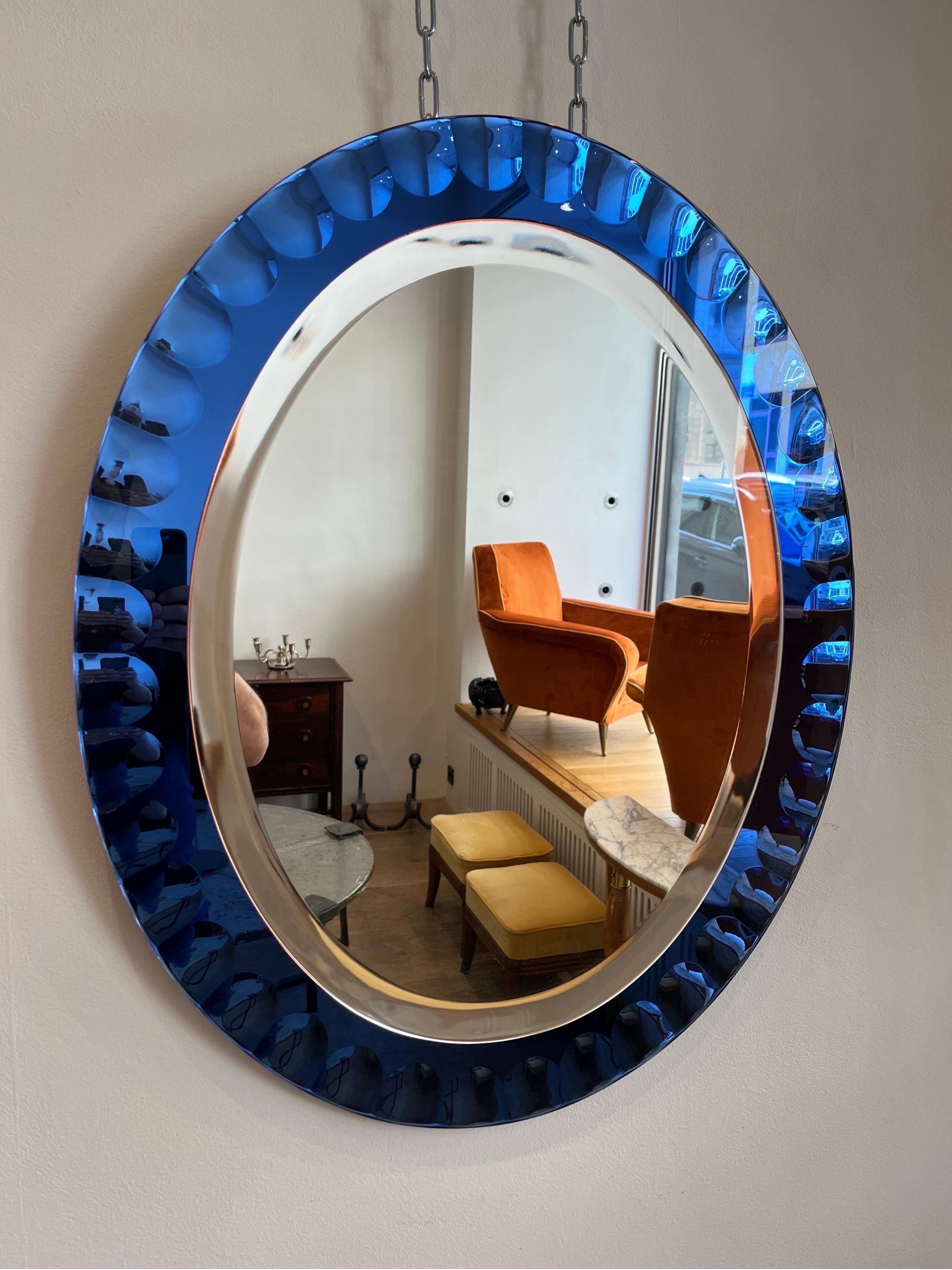 Italian Blue Mirror by Cristal Arte, Italy, 1960s