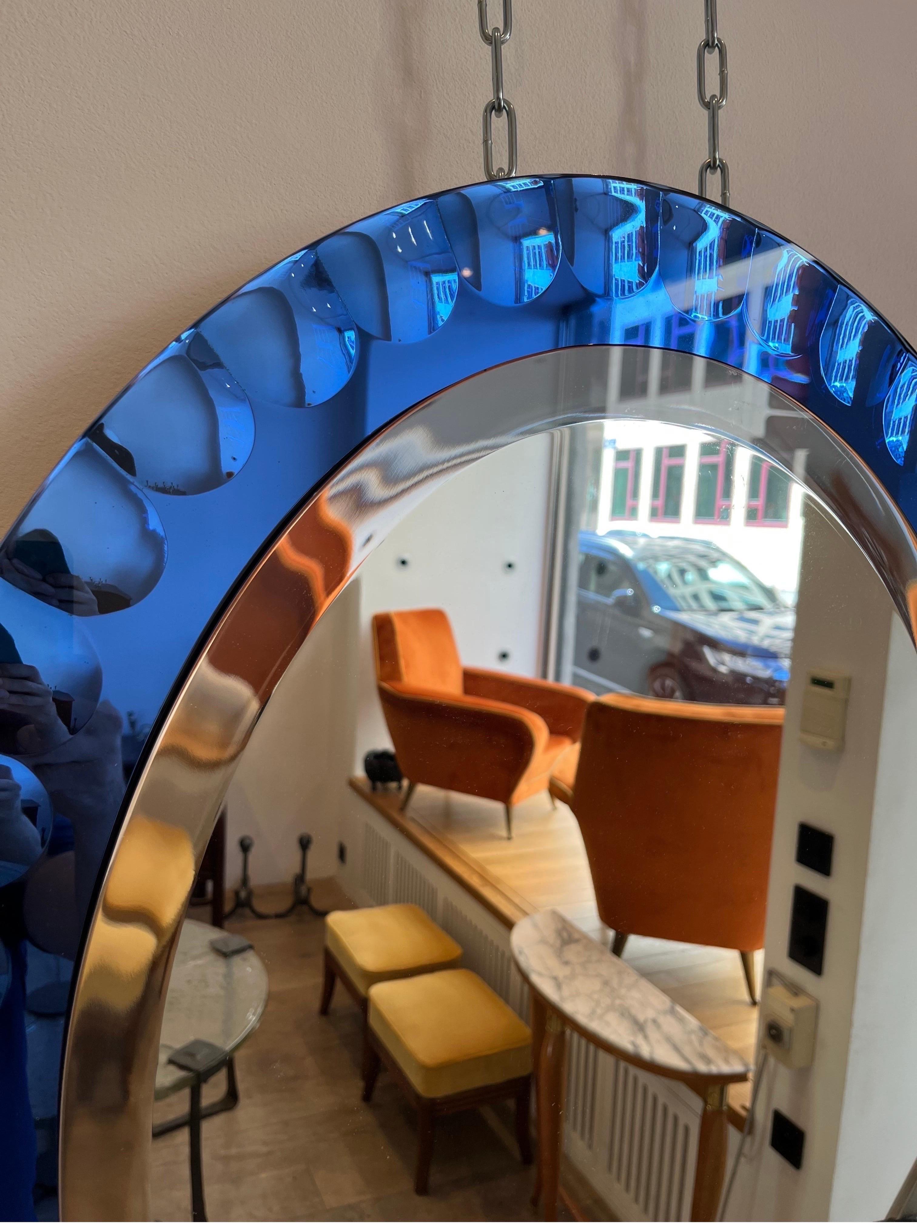 Mid-20th Century Blue Mirror by Cristal Arte, Italy, 1960s