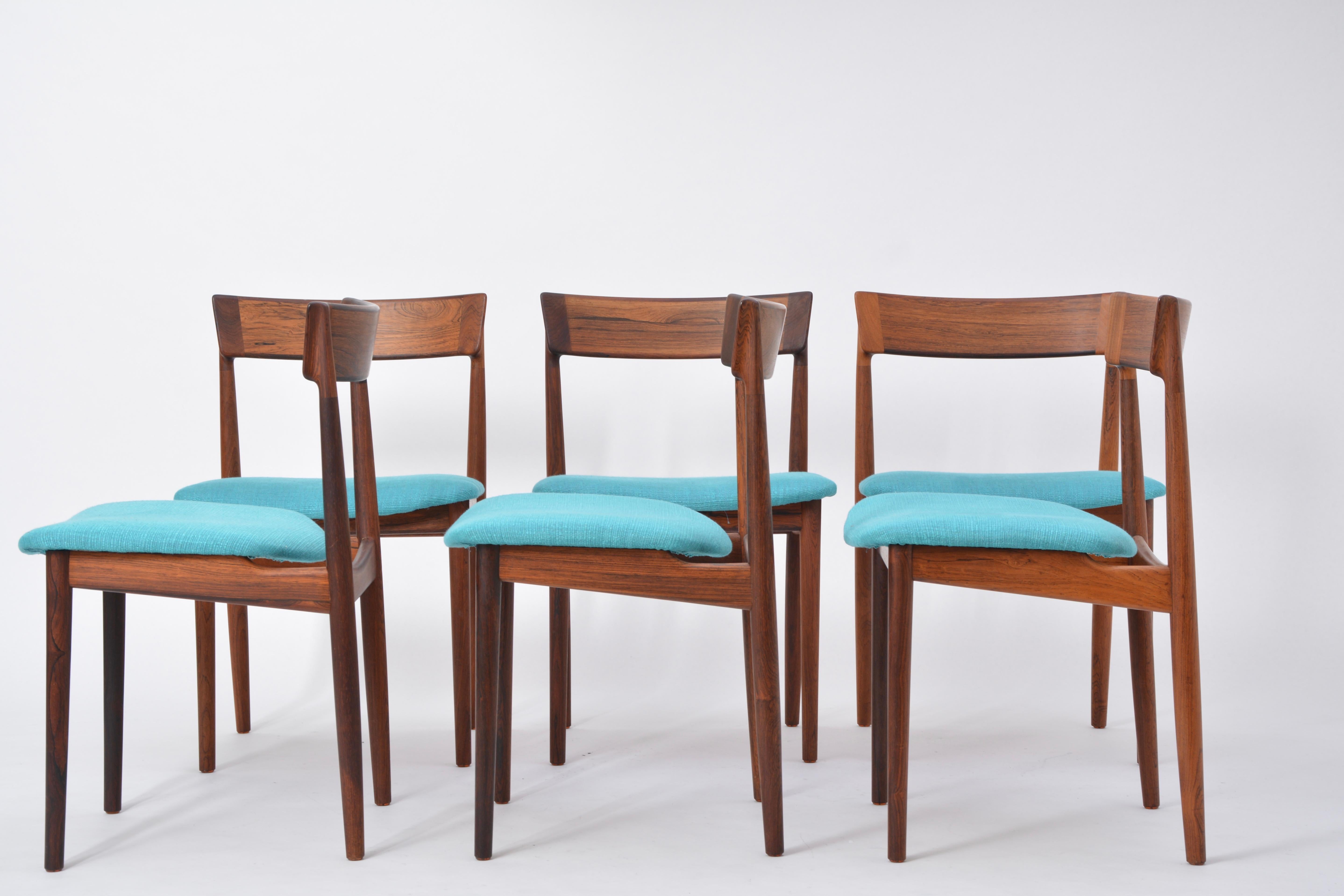 Danish Blue Model 39 Dining Chairs by Henry Rosengren Hansen for Brande Møbelfabrik