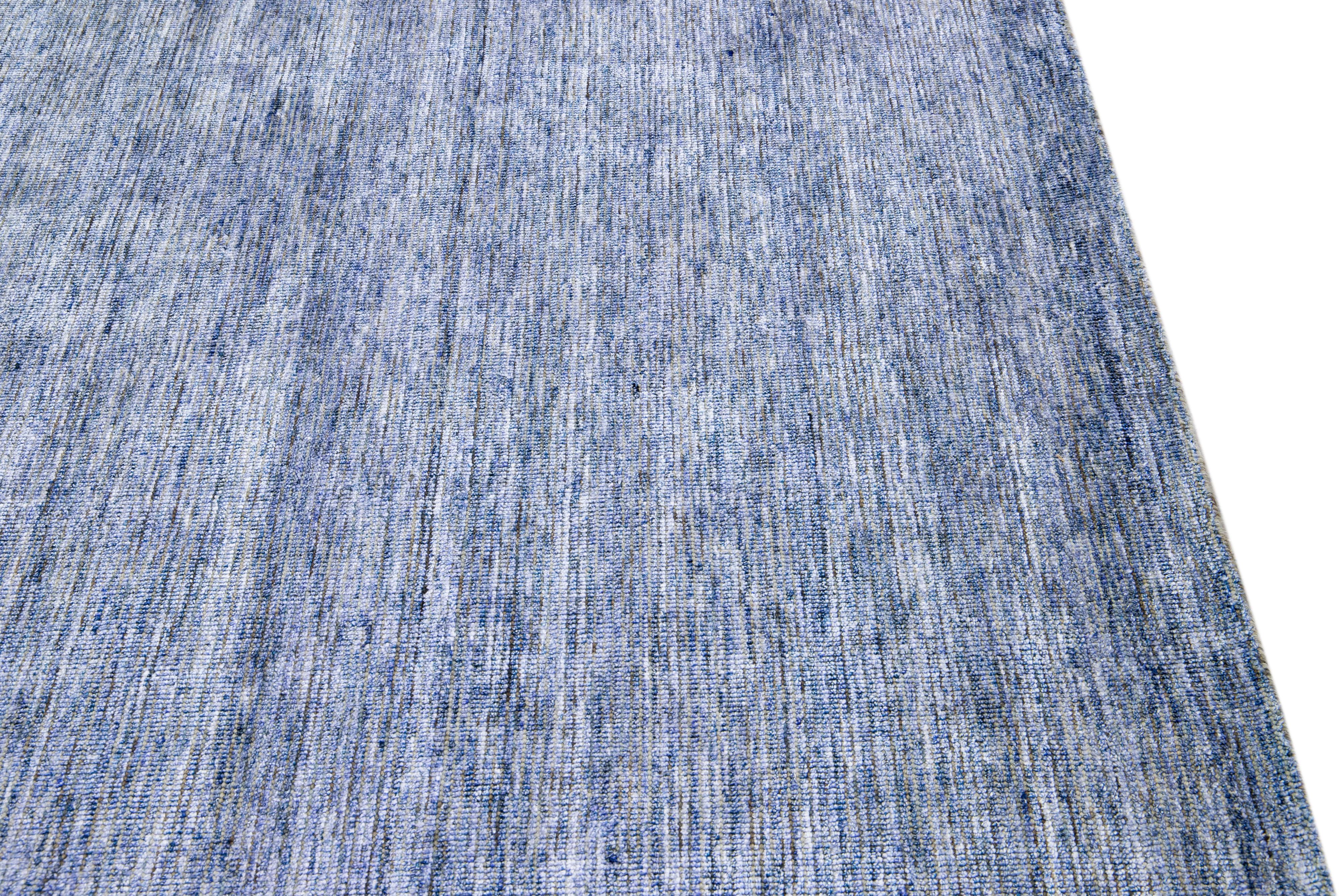Wool Blue Modern Apadana's Groove Bamboo/Silk Handmade Rug For Sale