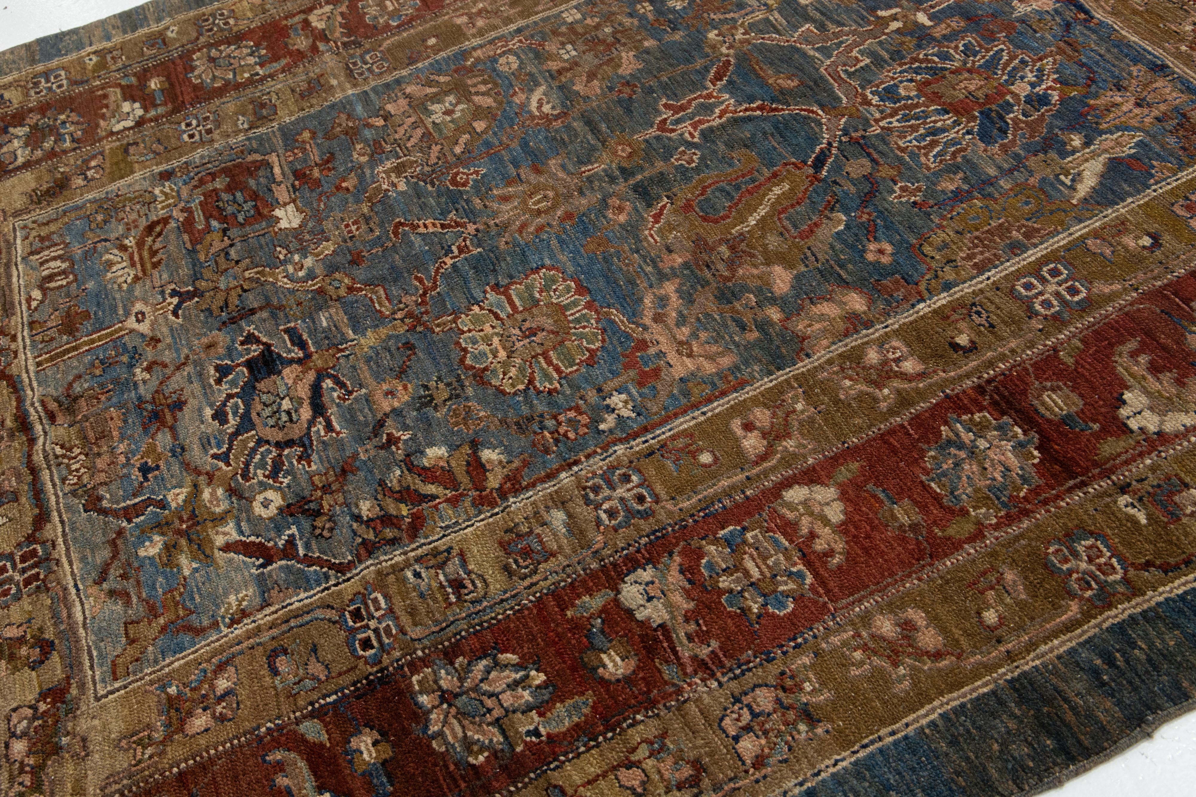 Blue Modern Bakshaish Tribal Wool Rug with Allover Motif For Sale 3