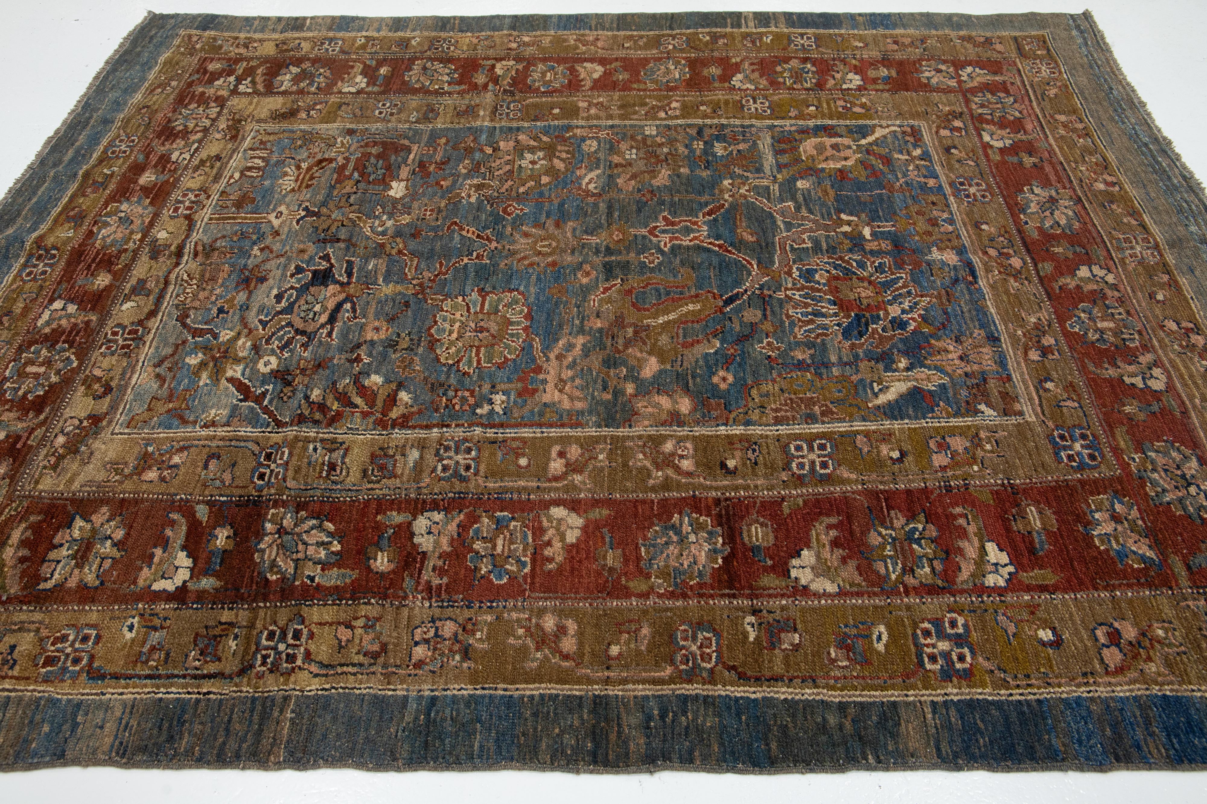 Blue Modern Bakshaish Tribal Wool Rug with Allover Motif For Sale 4