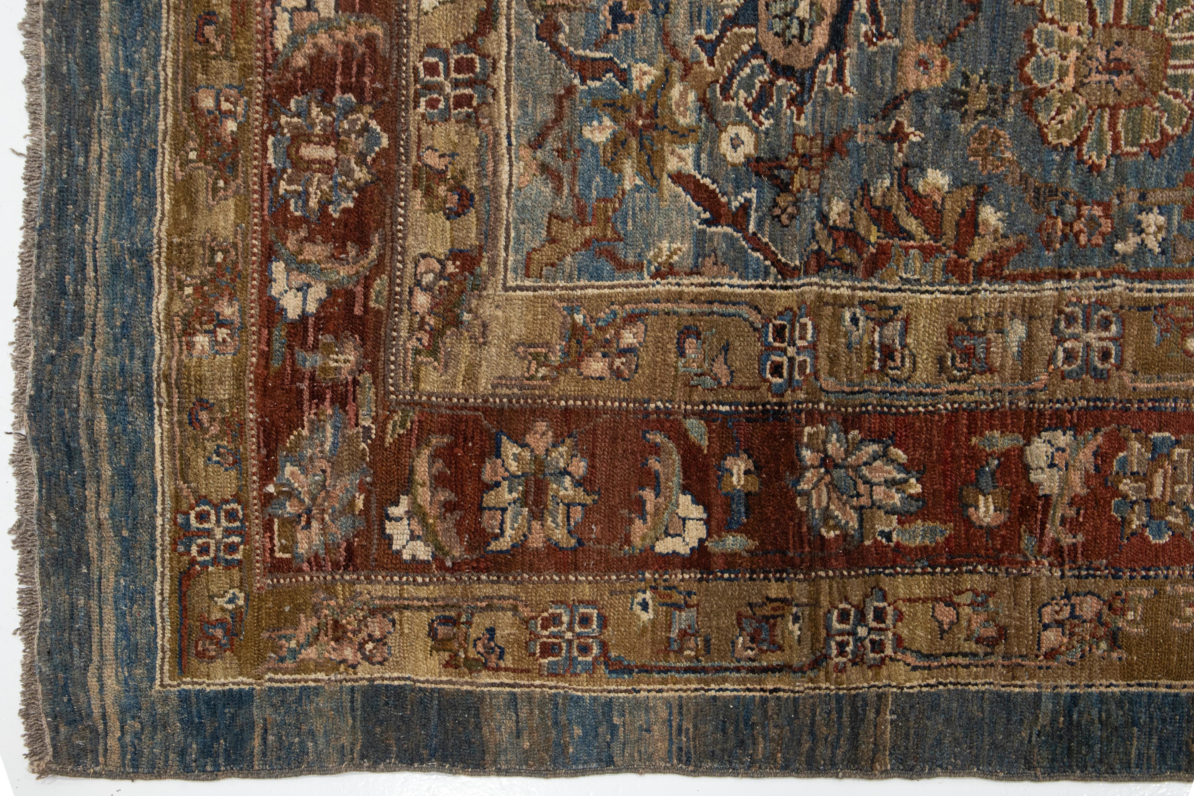 Blue Modern Bakshaish Tribal Wool Rug with Allover Motif For Sale 5