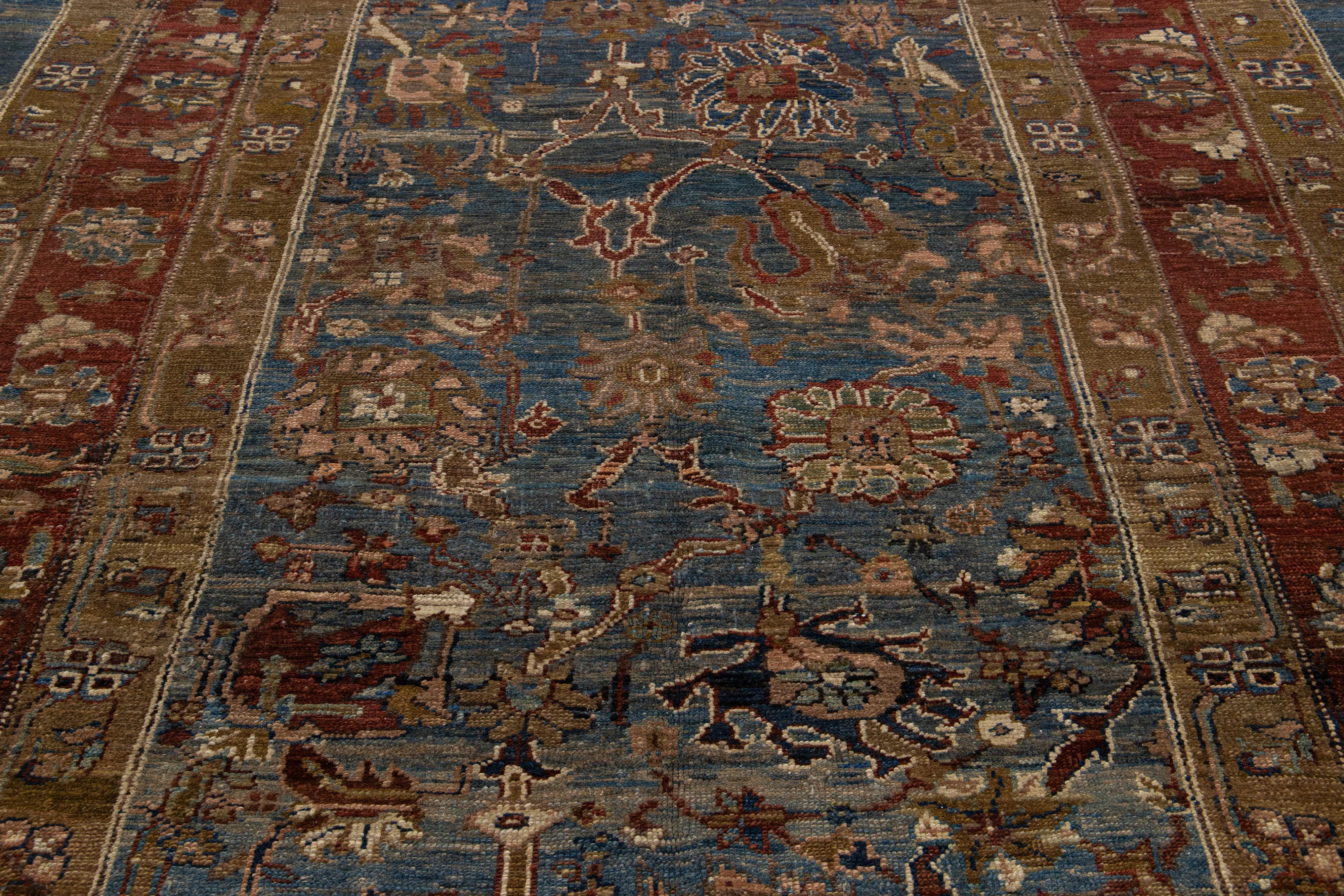 Blue Modern Bakshaish Tribal Wool Rug with Allover Motif For Sale 6