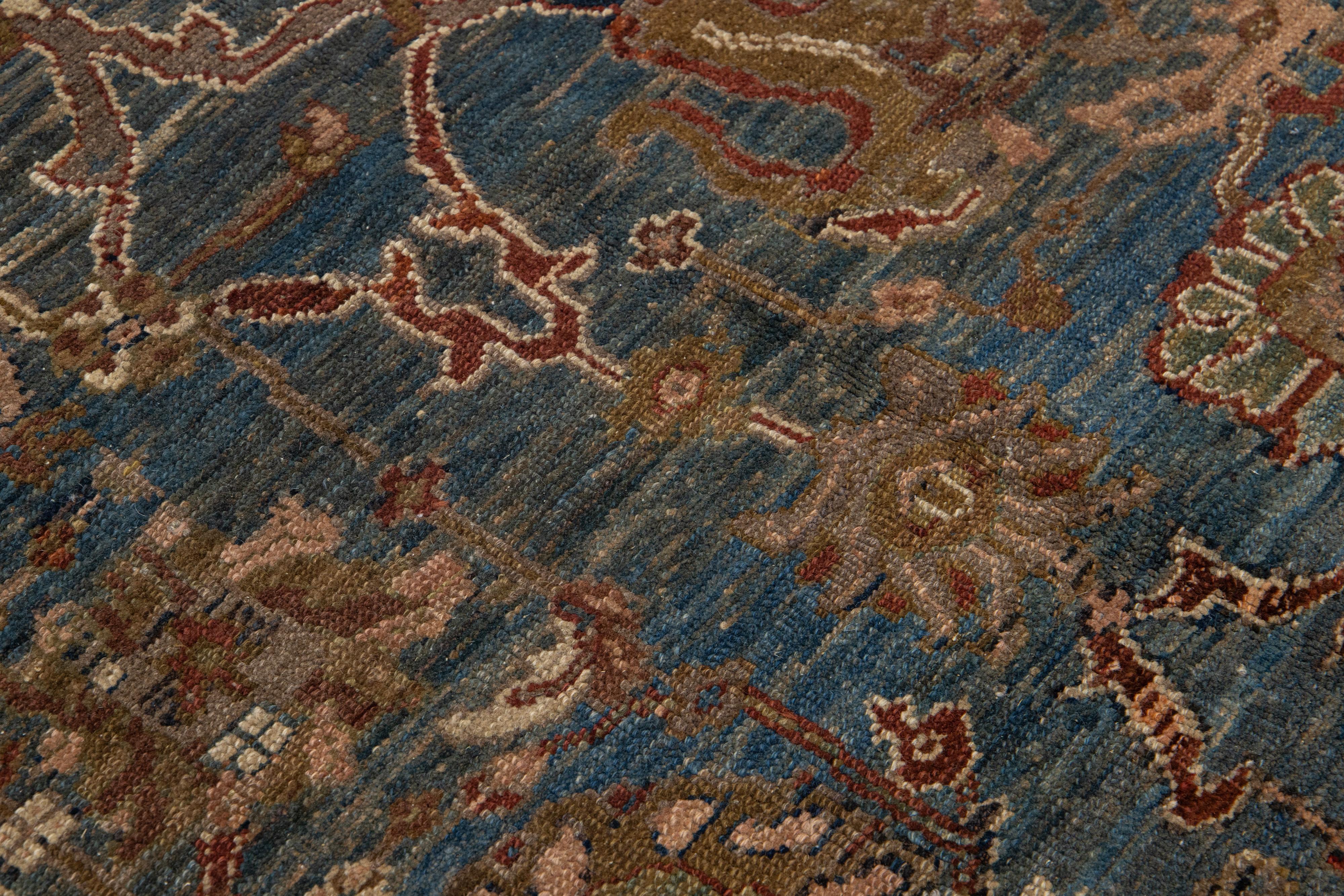 Blue Modern Bakshaish Tribal Wool Rug with Allover Motif For Sale 7