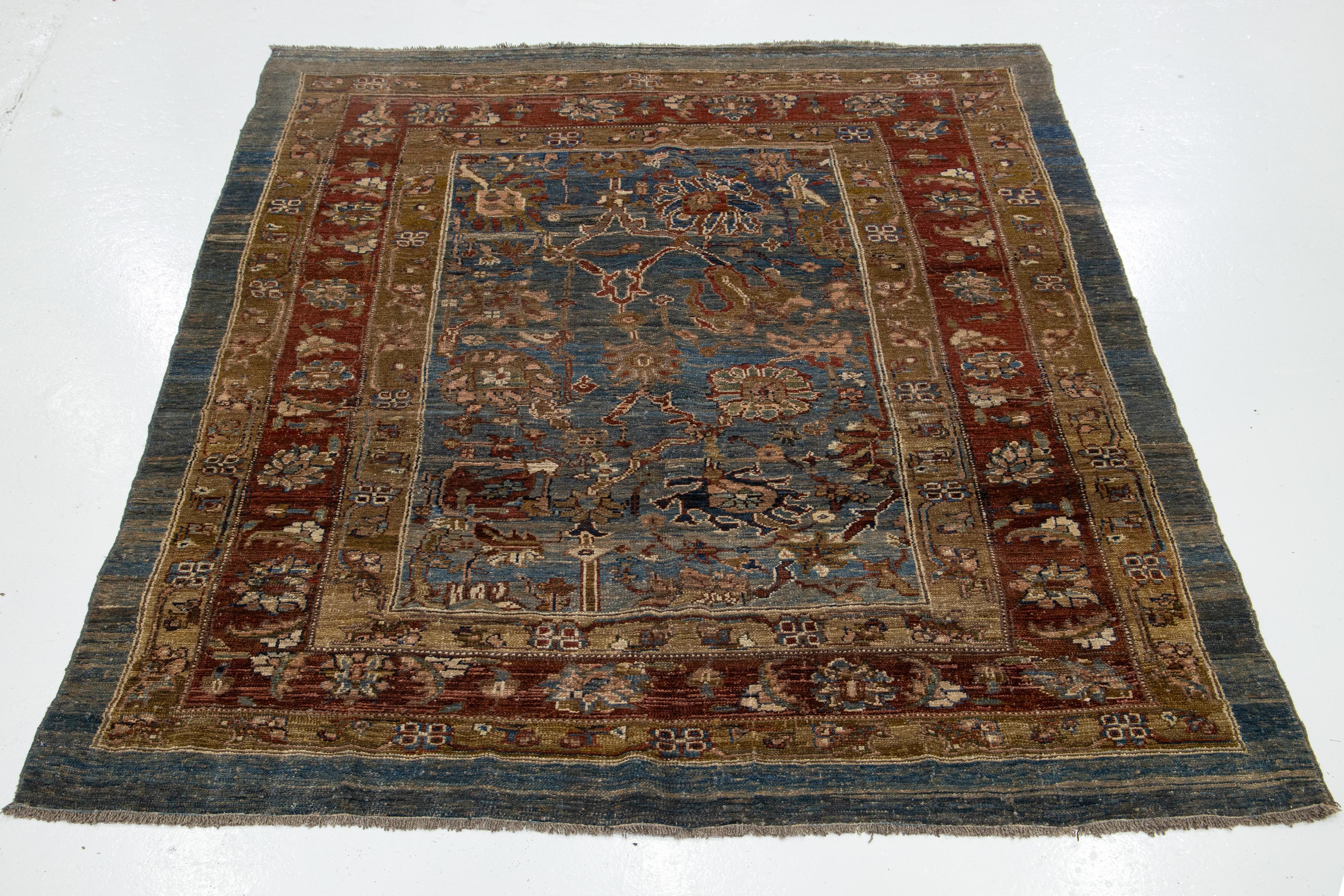 Afghan Blue Modern Bakshaish Tribal Wool Rug with Allover Motif For Sale